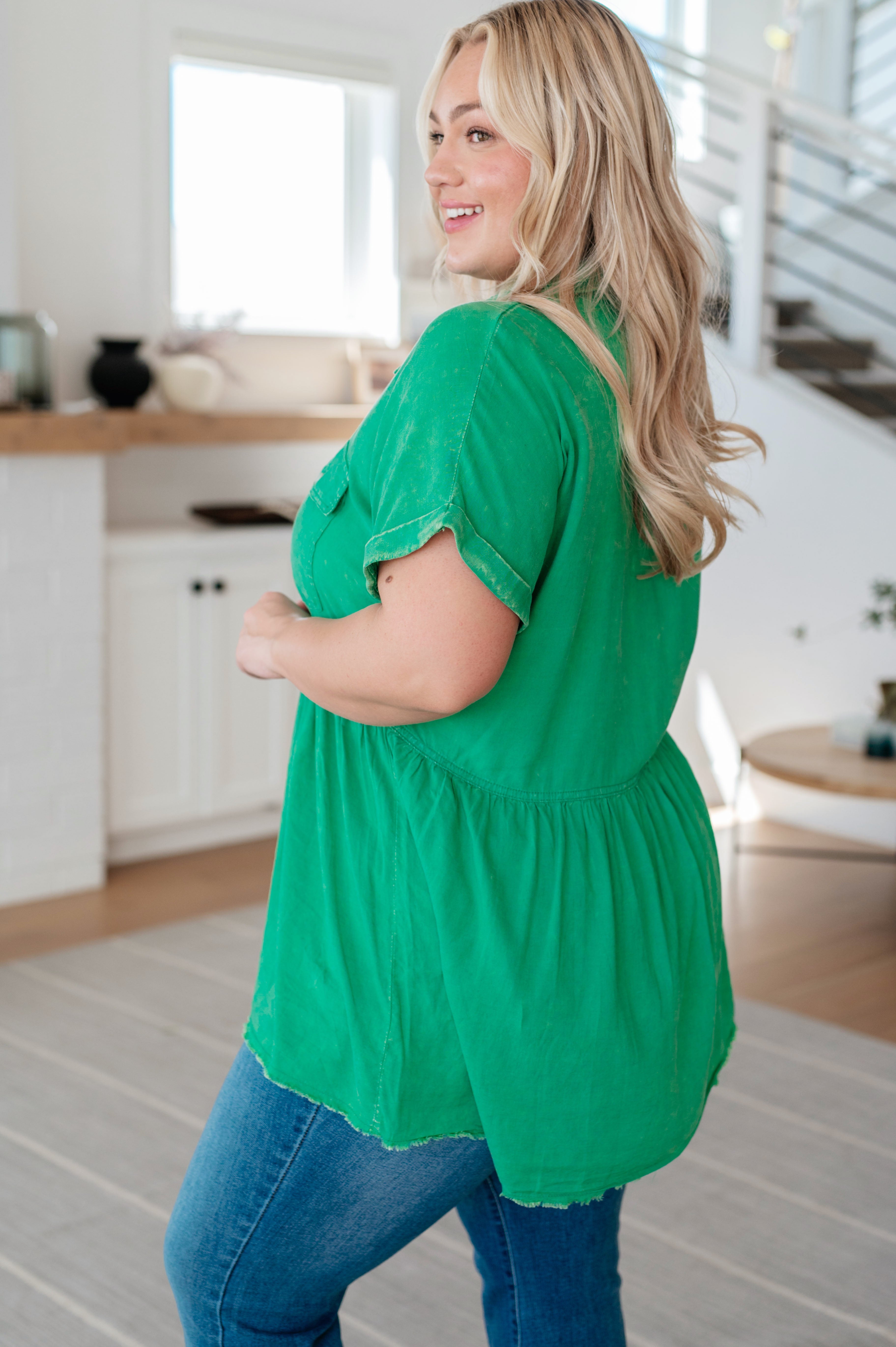 Working In The Garden Button Up Peplum Blouse Tops Ave Shops- Tilden Co.