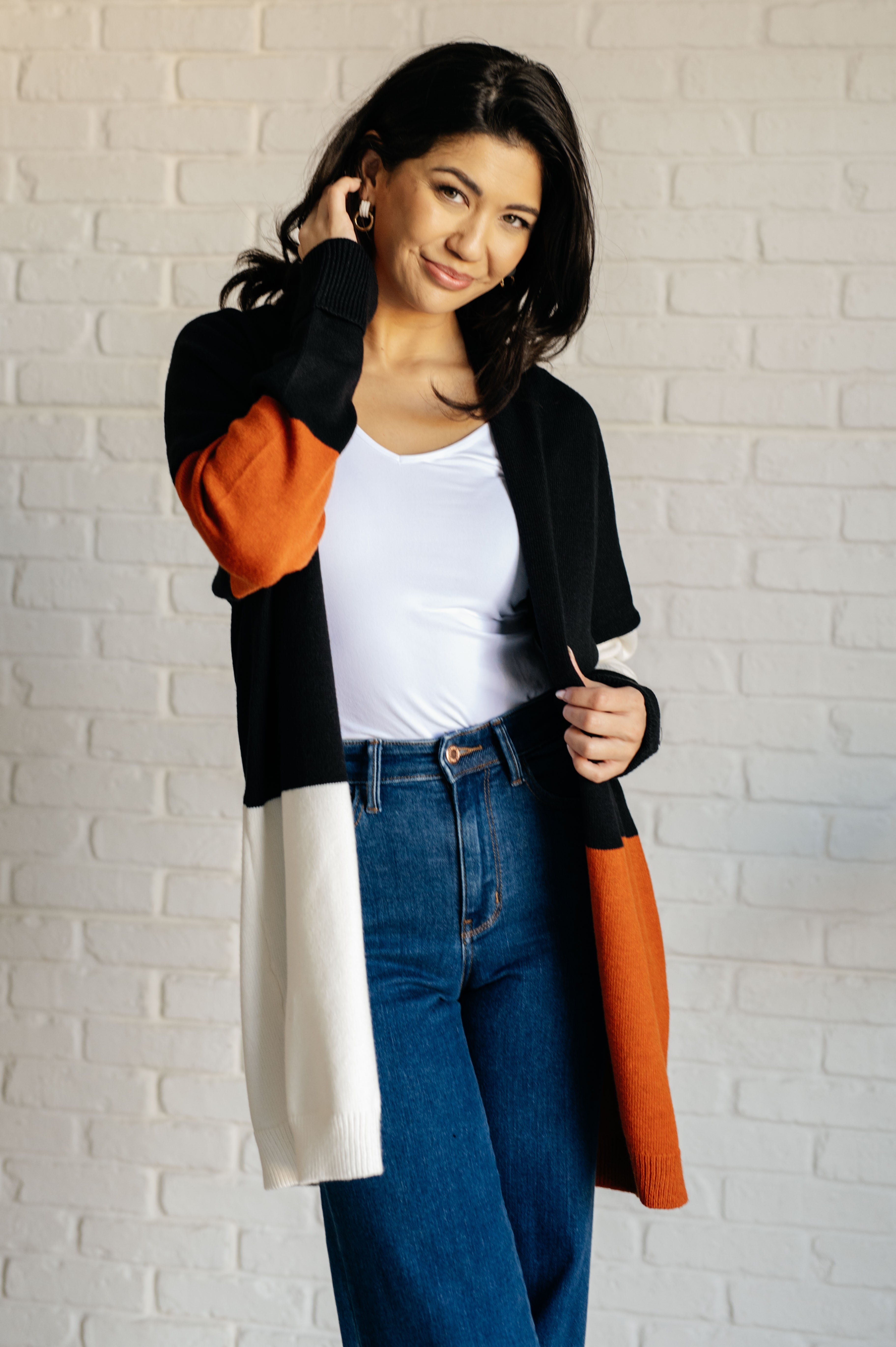 Writer s Block Color Block Open Front Cardigan