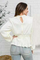 Xanidu Long Sleeve V Neck Blouse in White    Womens Ave Shops- Tilden Co.