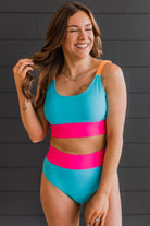 Catching Waves Bikini Swim Top- Blue, Bright Pink, & Orange Swim Crop Top Mack and Mal- Tilden Co.