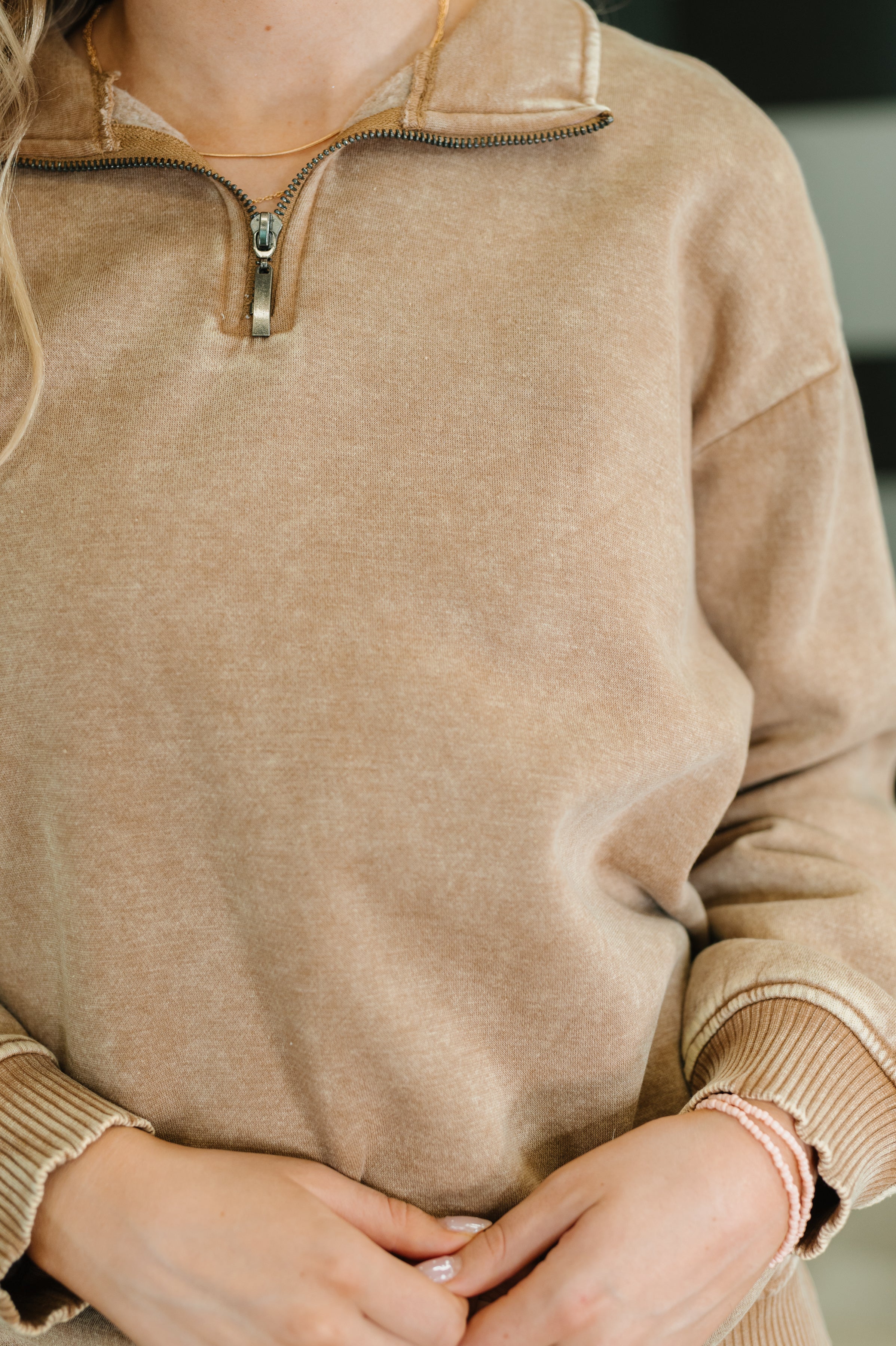 You Should Know Half Zip Pullover in Deep Camel Womens Ave Shops- Tilden Co.
