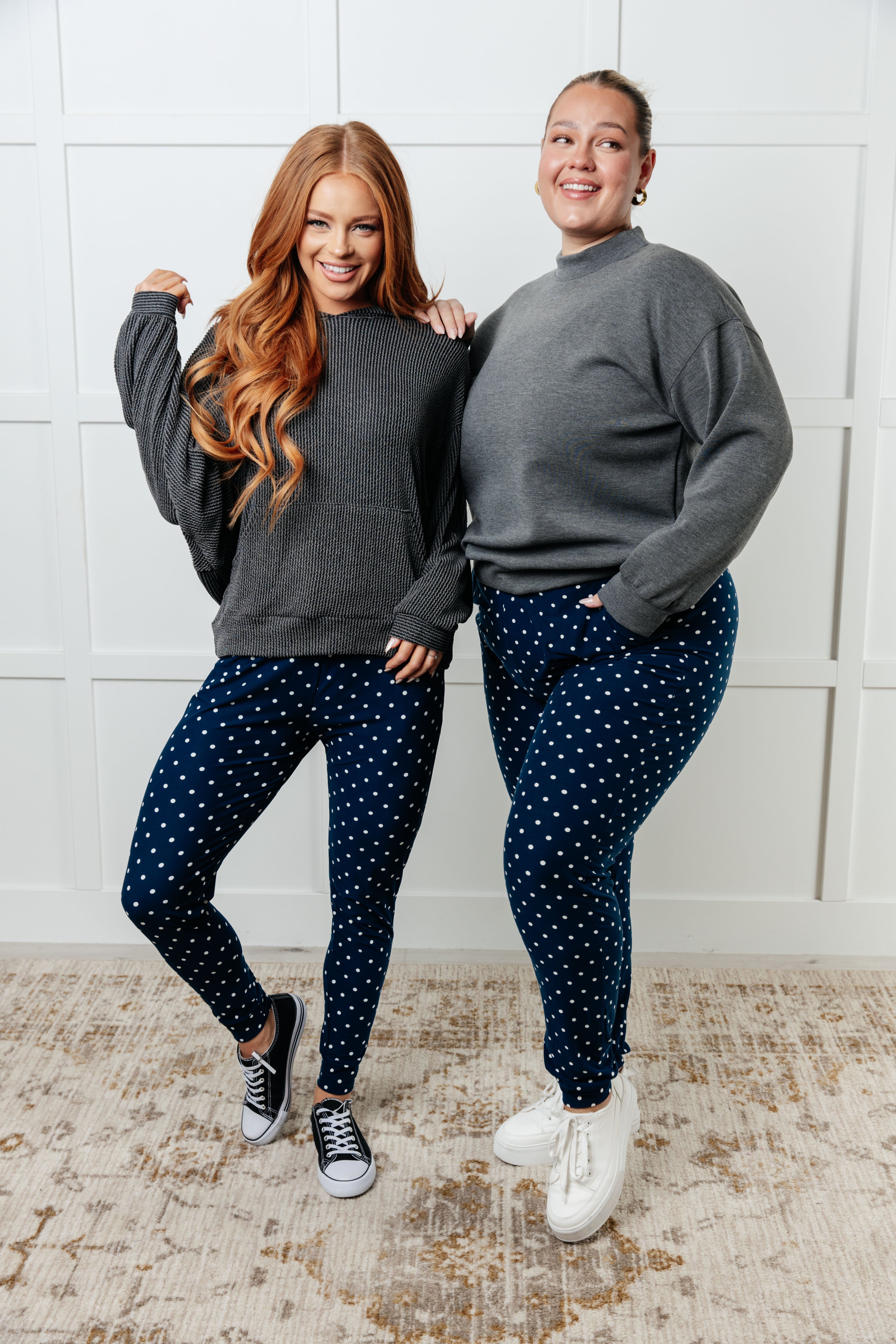 Your New Favorite Joggers in White Polka Dot Bottoms Ave Shops- Tilden Co.