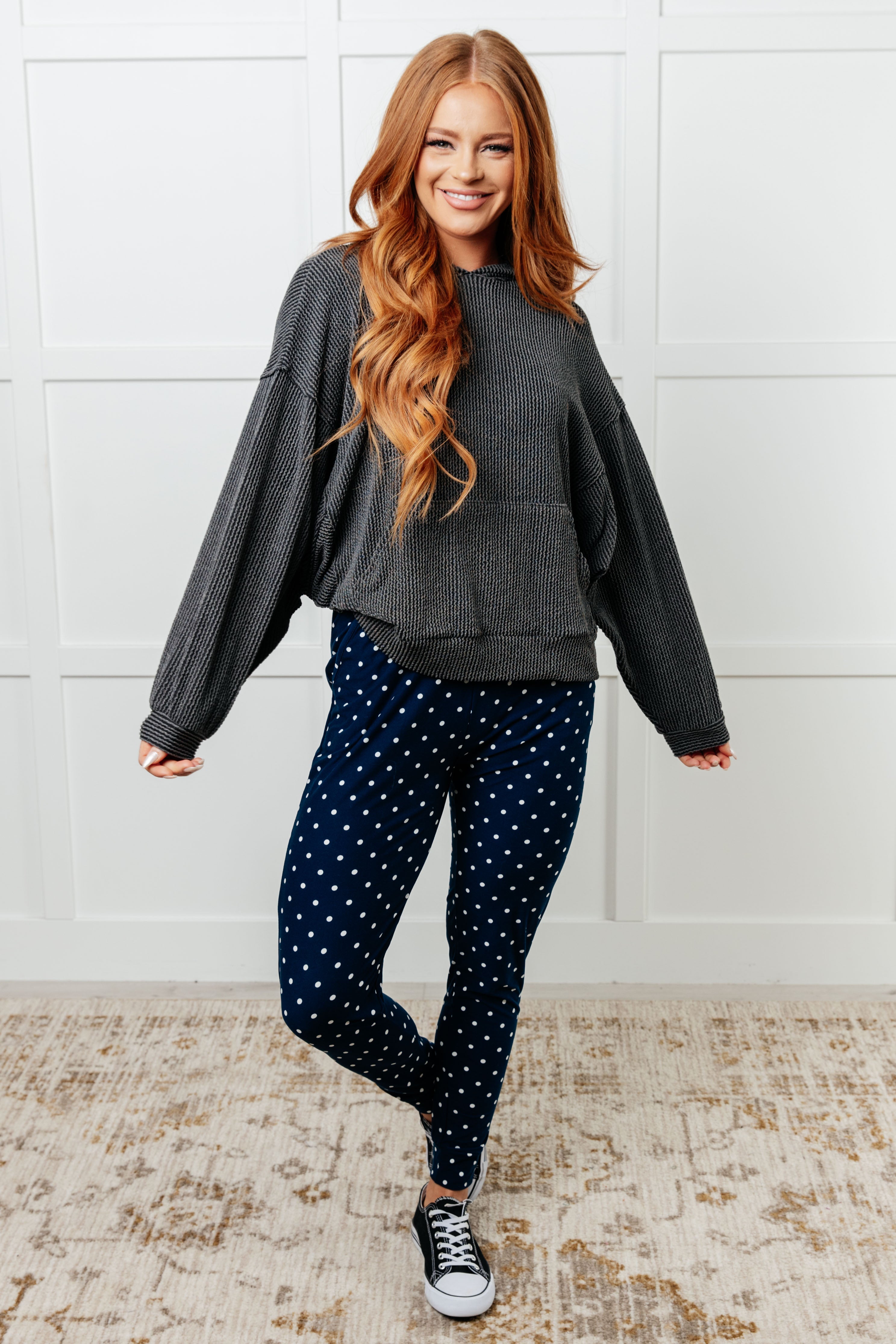 Your New Favorite Joggers in White Polka Dot Bottoms Ave Shops- Tilden Co.