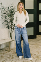 Zenim Printed Wide Leg Bottoms Jeans Ave Shops- Tilden Co.