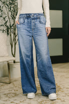 Zenim Printed Wide Leg Bottoms Jeans Ave Shops- Tilden Co.