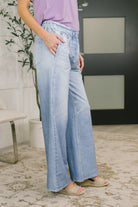 Zenim Printed Wide Leg Bottoms in Light Wash Jeans Ave Shops- Tilden Co.