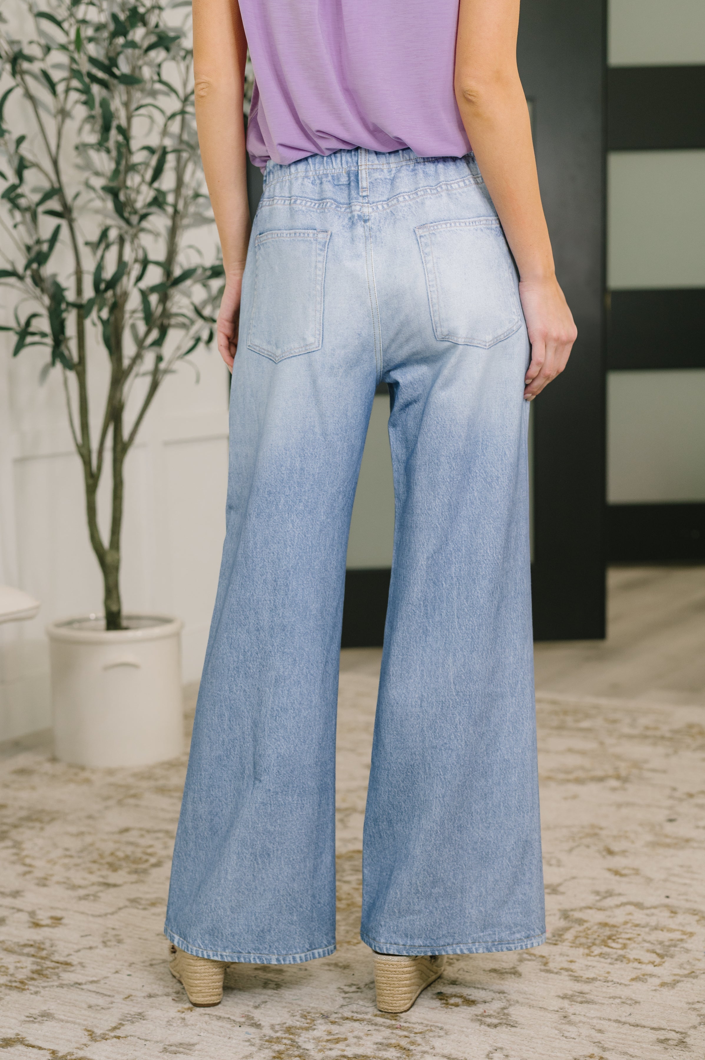 Zenim Printed Wide Leg Bottoms in Light Wash Jeans Ave Shops- Tilden Co.