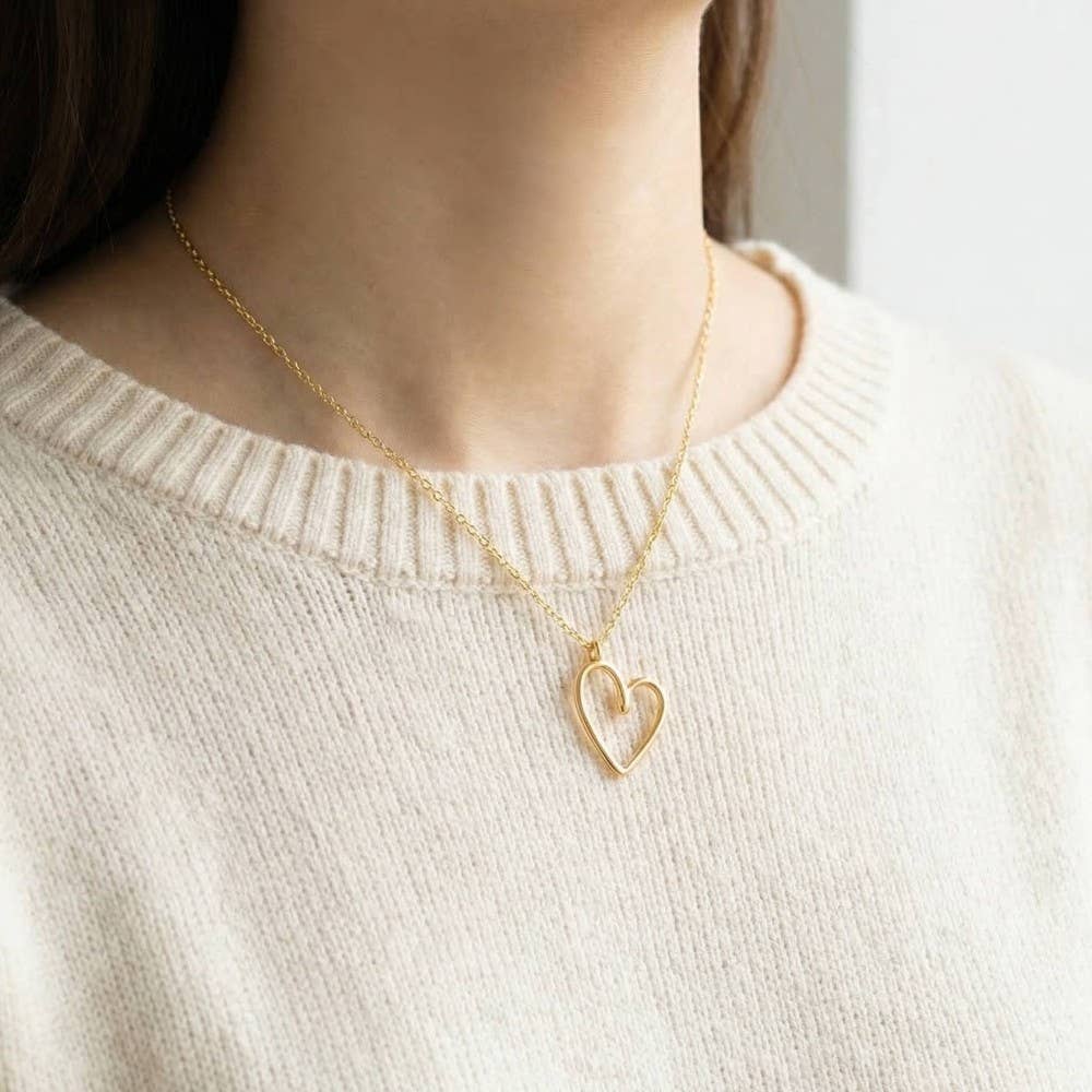Wire Heart Necklace Necklace Fame Accessories- Tilden Co.