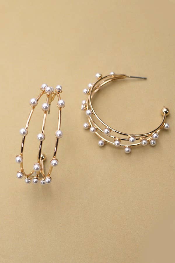 TRIPLE ROW WIRE PEARL HOOP EARRINGS gold gold JOSSLYN by wall to wall- Tilden Co.