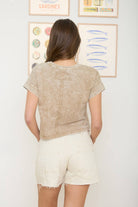 Washed Boxy Knit Top in Khaki Shirts & Tops Blu Pepper- Tilden Co.