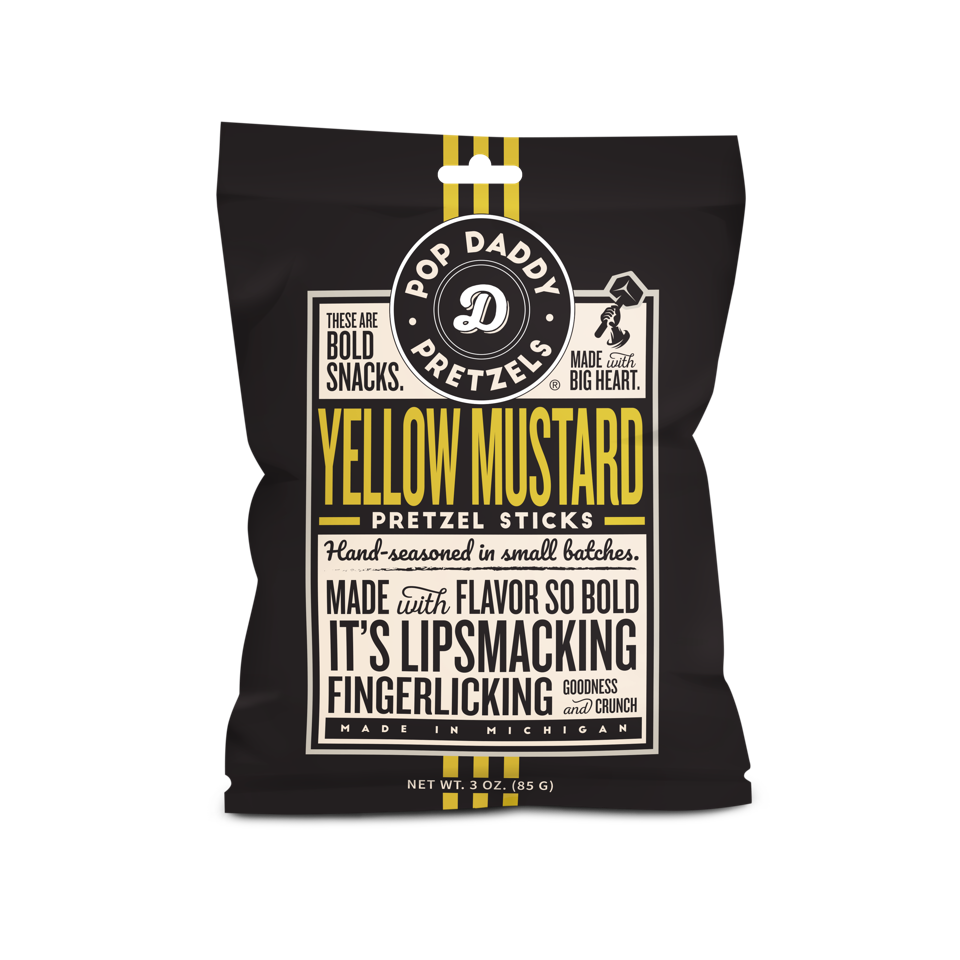 Pop Daddy – Yellow Mustard Seasoned Pretzels 3.0oz Pop Daddy Snacks- Tilden Co.