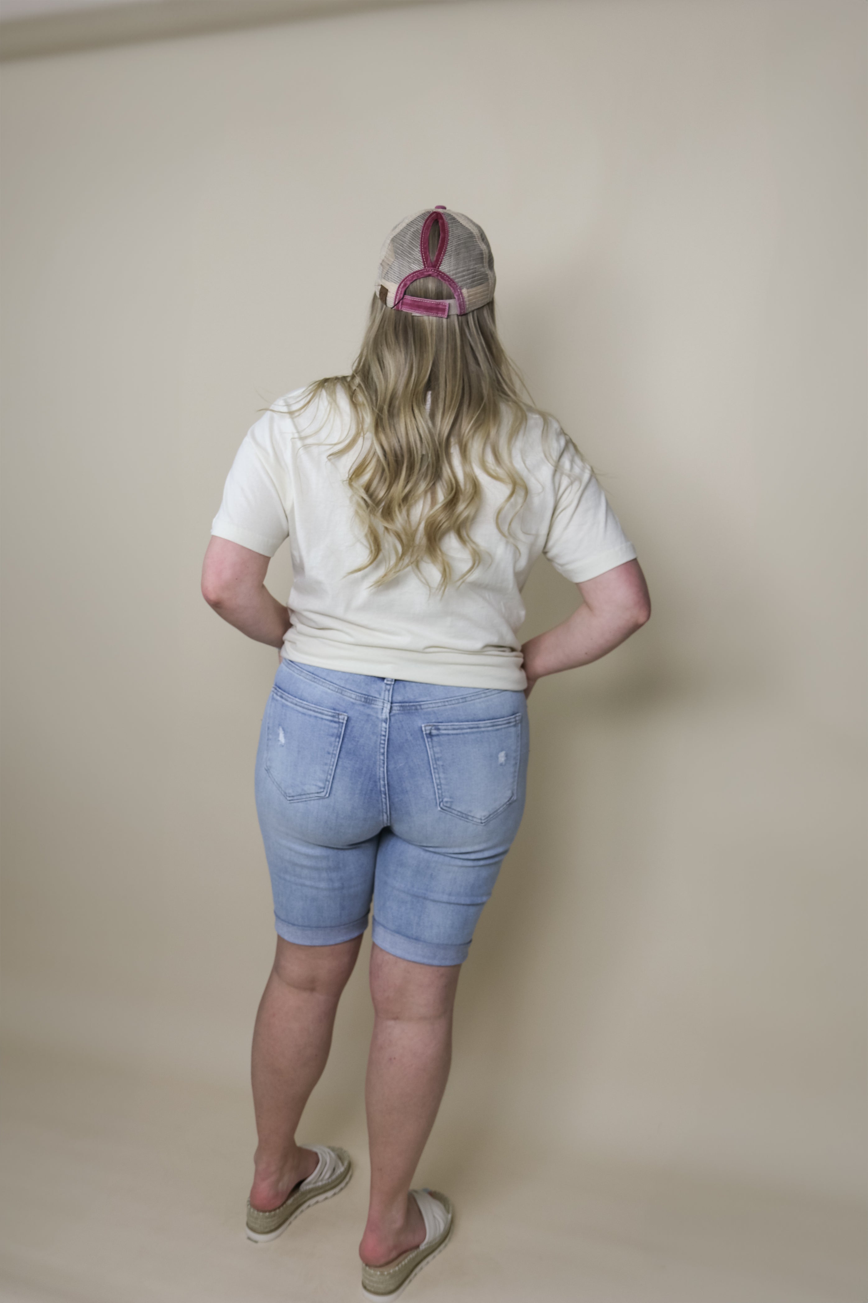 Breakaway Bermudas - Distressed Raw Hem Bermuda Shorts Risen Jeans- Tilden Co.