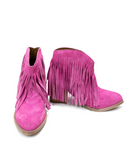 Amos Fringe Ankle Bootie in Magenta Suede    Shoes Ave Shops- Tilden Co.