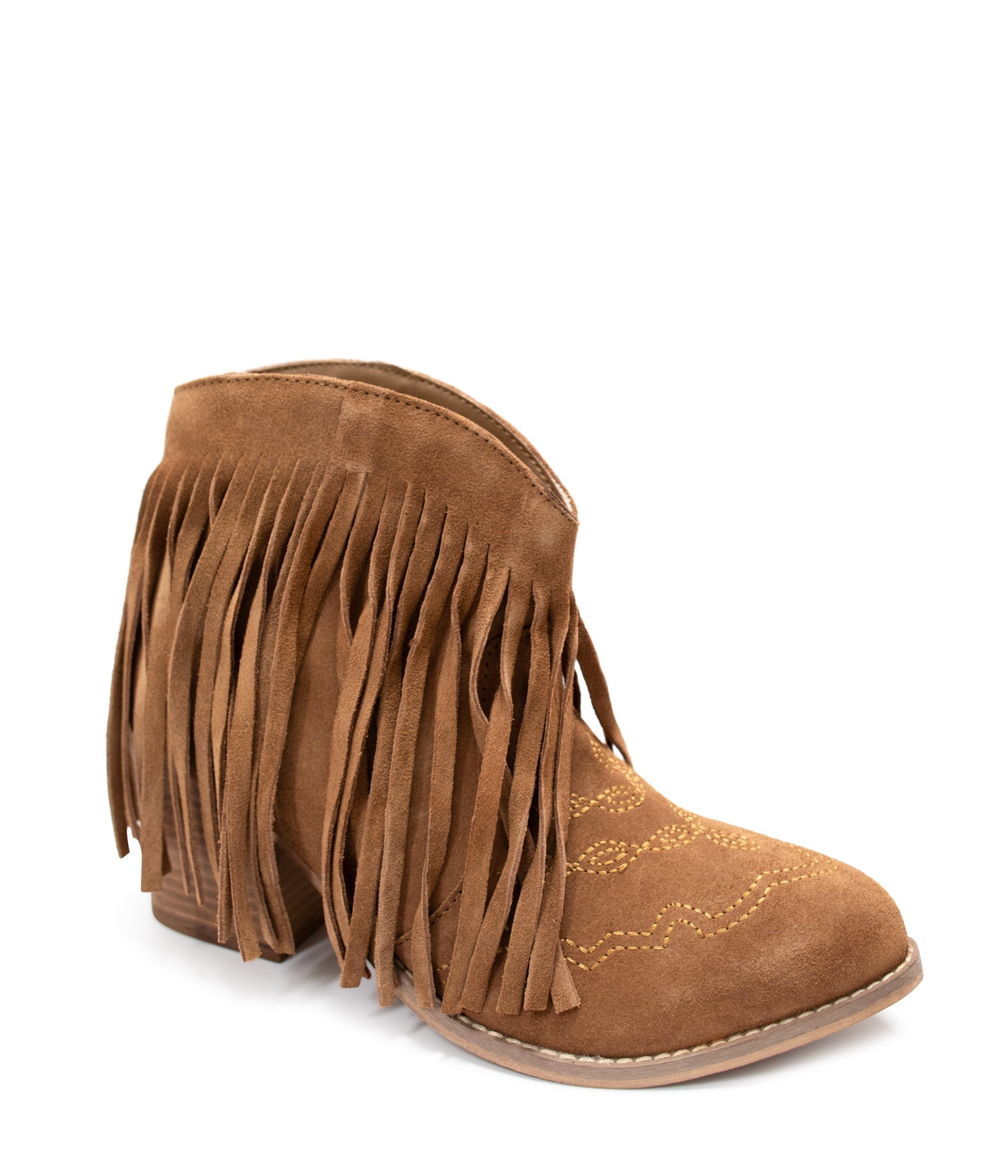 Amos Fringe Ankle Bootie in Tan Suede 110 Fashion Boots Naughty Monkey- Tilden Co.