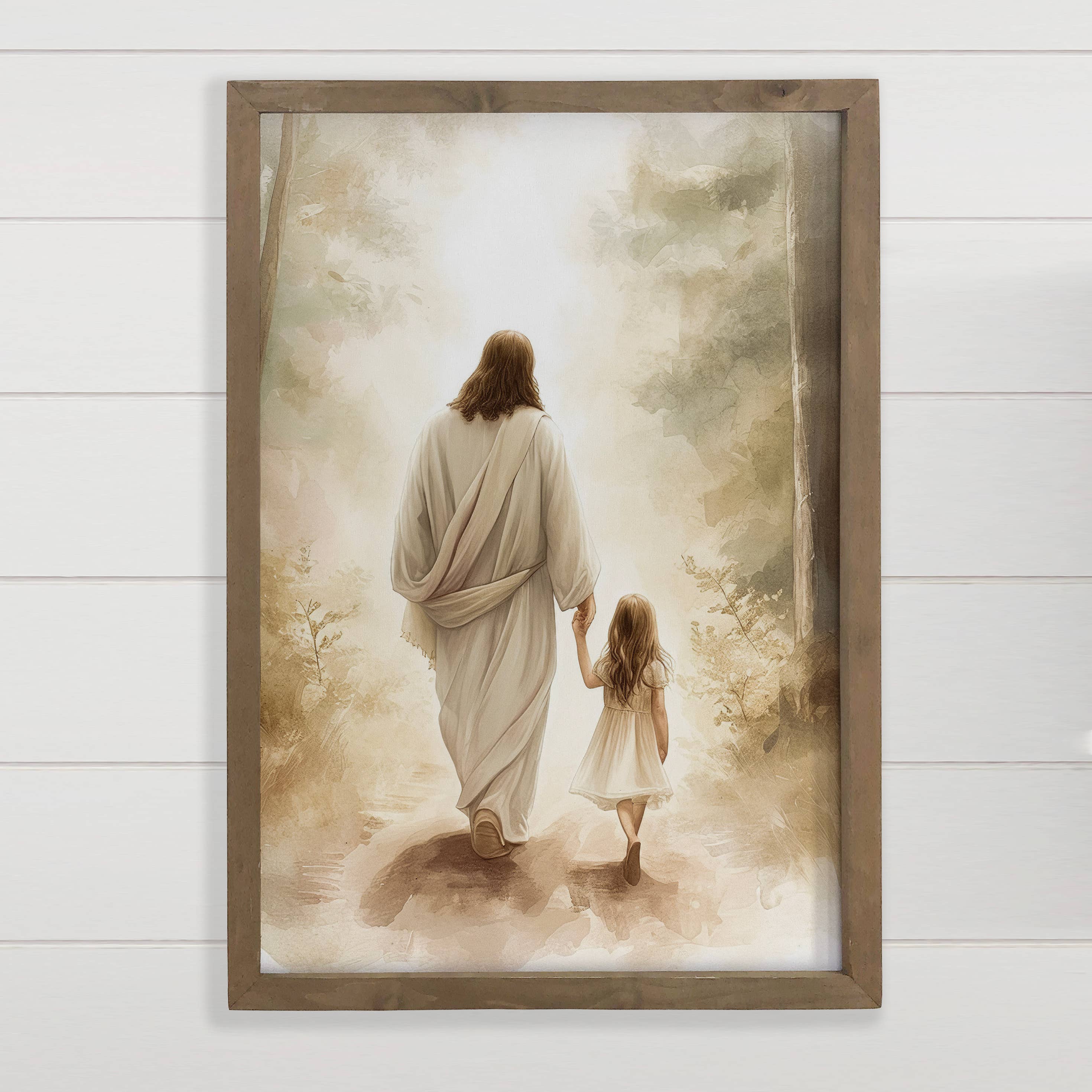 Jesus Walking with Light Haired Girl - Jesus Canvas Art Hangout Home- Tilden Co.