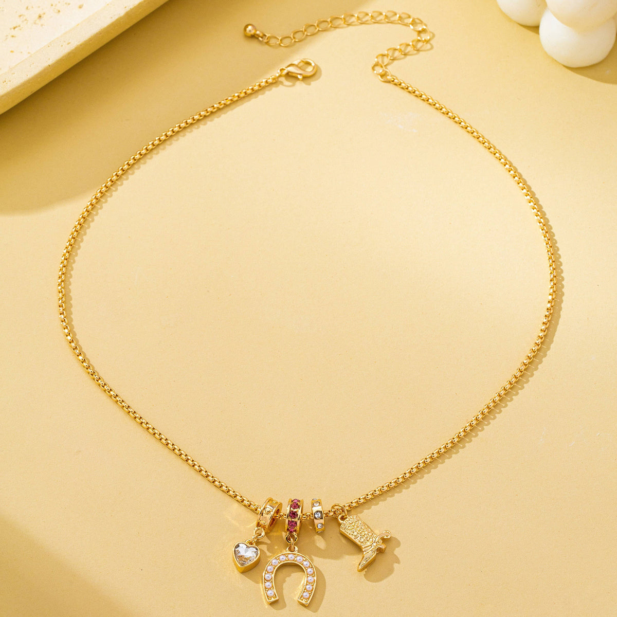 Western Rhinestone Horseshoe Charm Necklace | 80N93236 necklace JOSSLYN by wall to wall- Tilden Co.