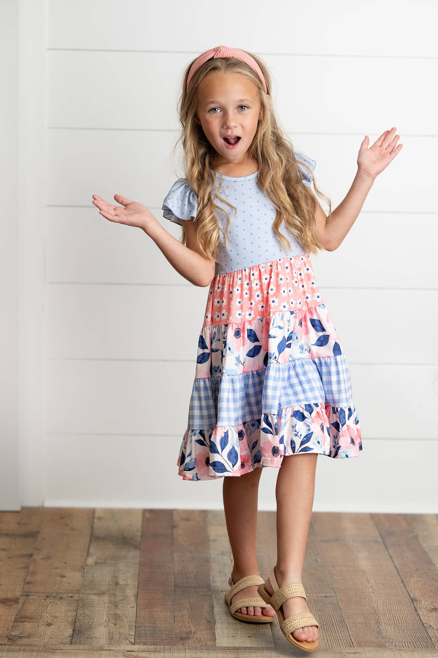 Girl's - Ava Periwinkle Tiered Dress Girl's Dress Adorable Sweetness- Tilden Co.