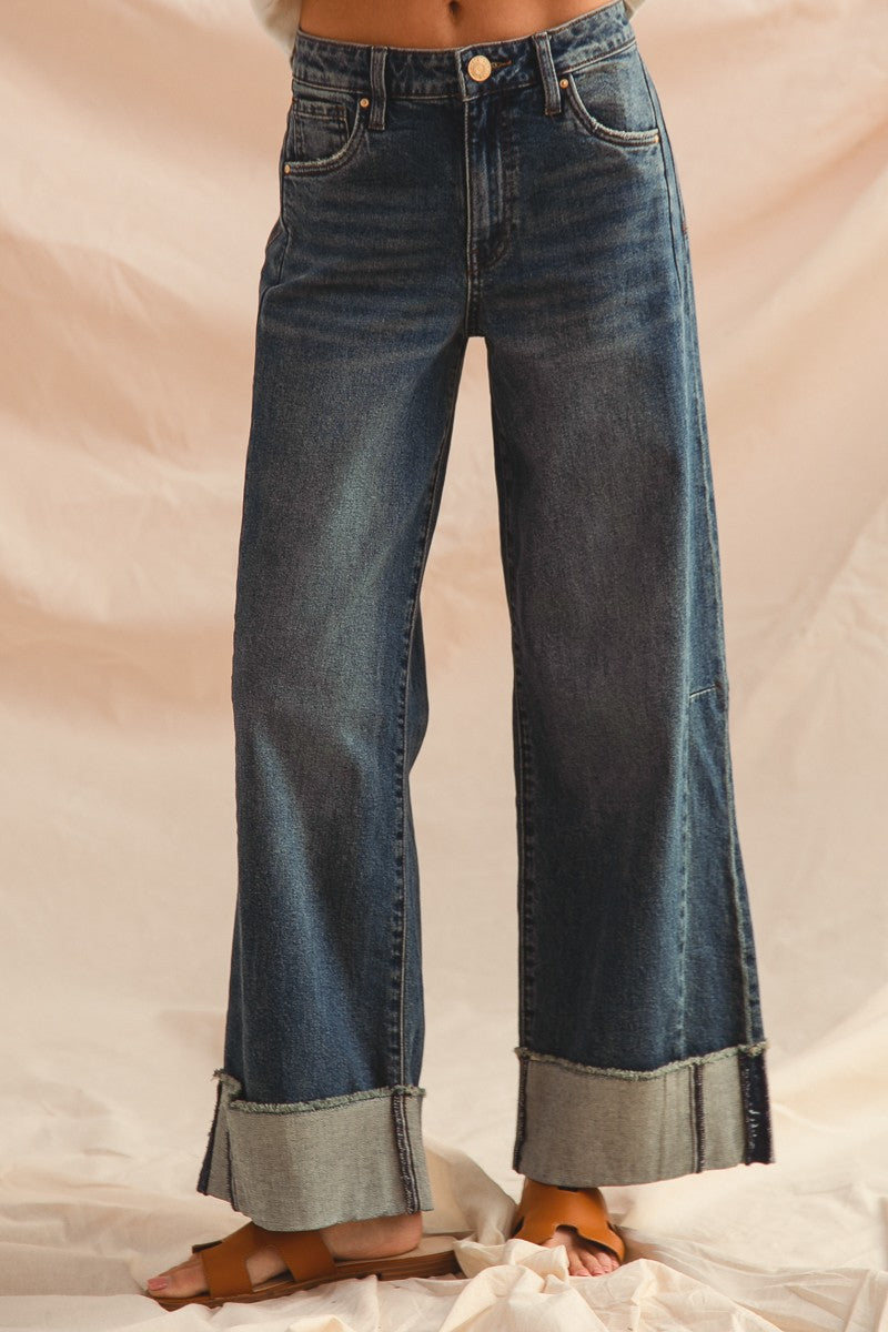 Shadow Wash Frayed Wide-Leg Jeans Jeans so me- Tilden Co.