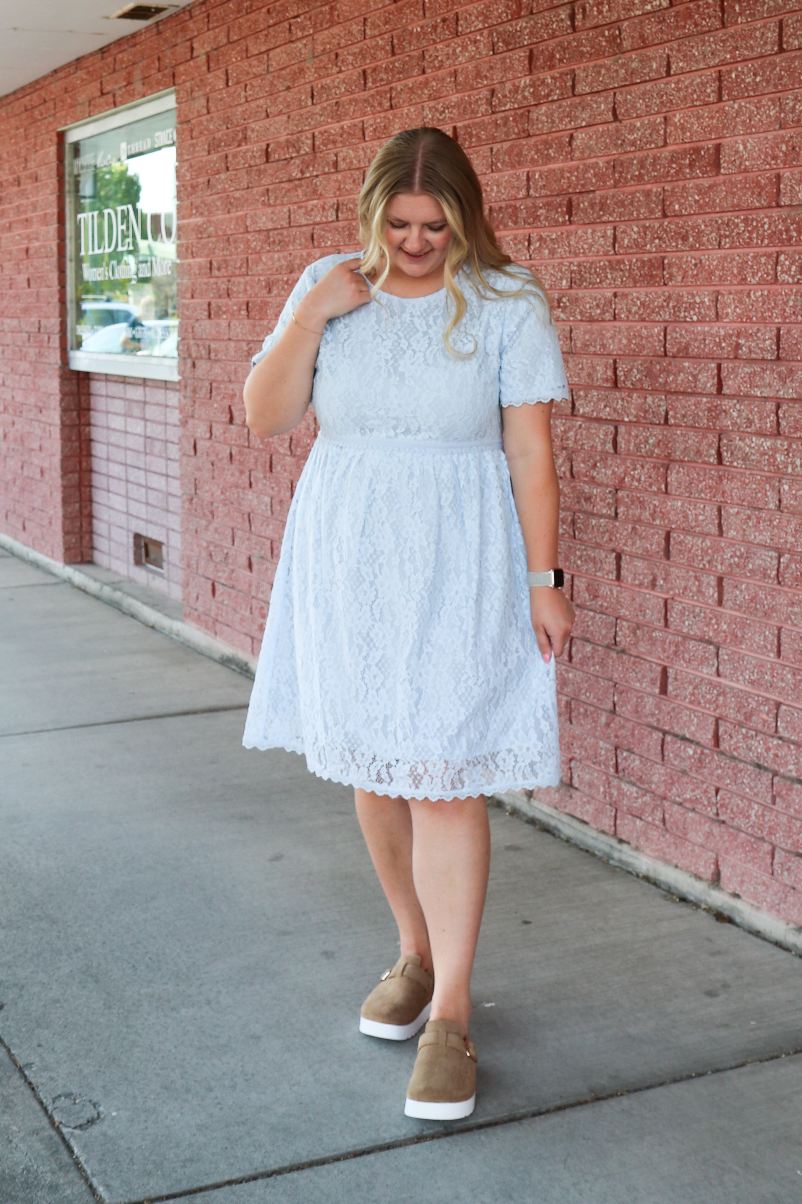 Laced in Grace Dress Baby Blue / Small Baby Blue Small Knee Length Dress Tea n Rose- Tilden Co.