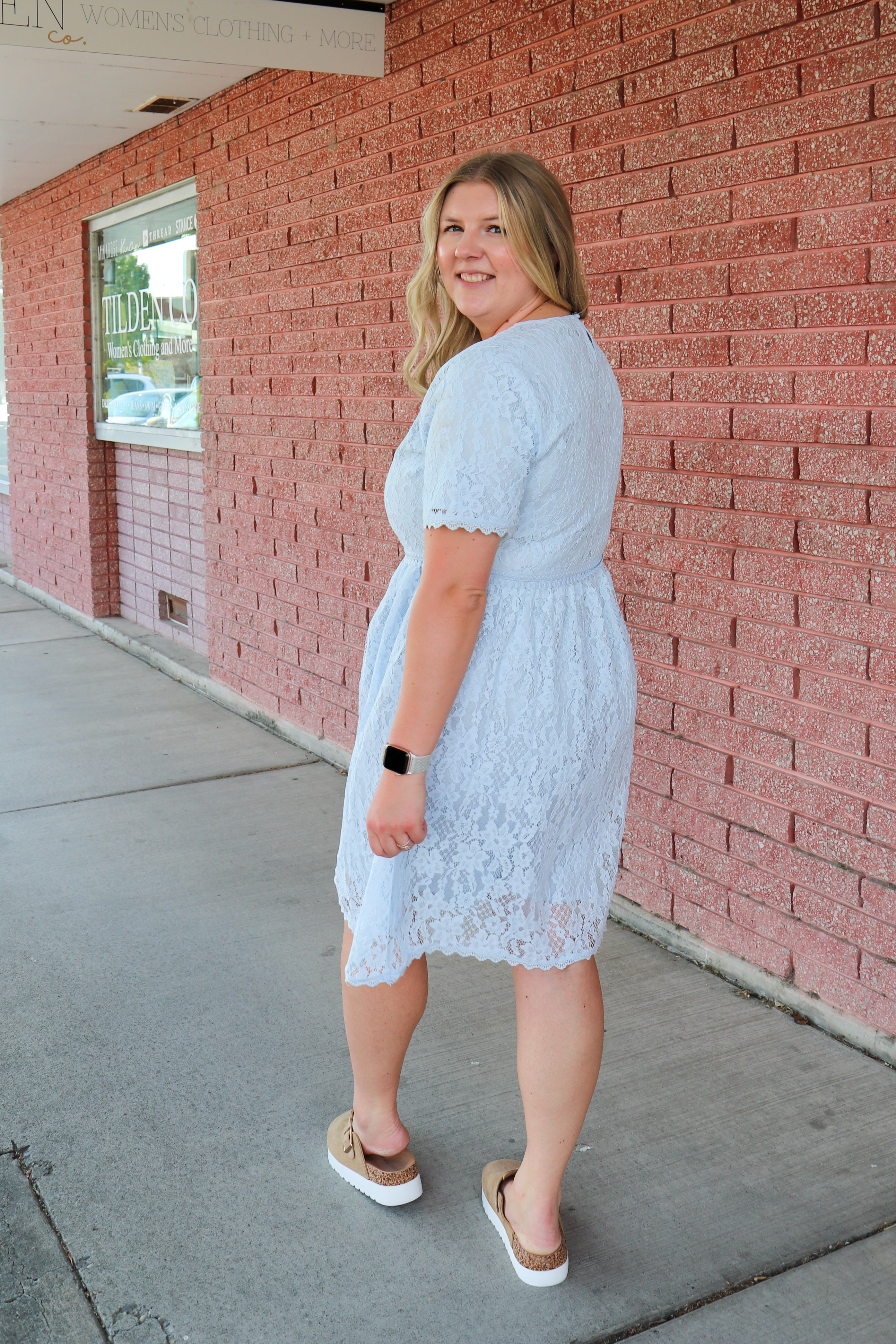 Laced in Grace Dress Knee Length Dress Tea n Rose- Tilden Co.