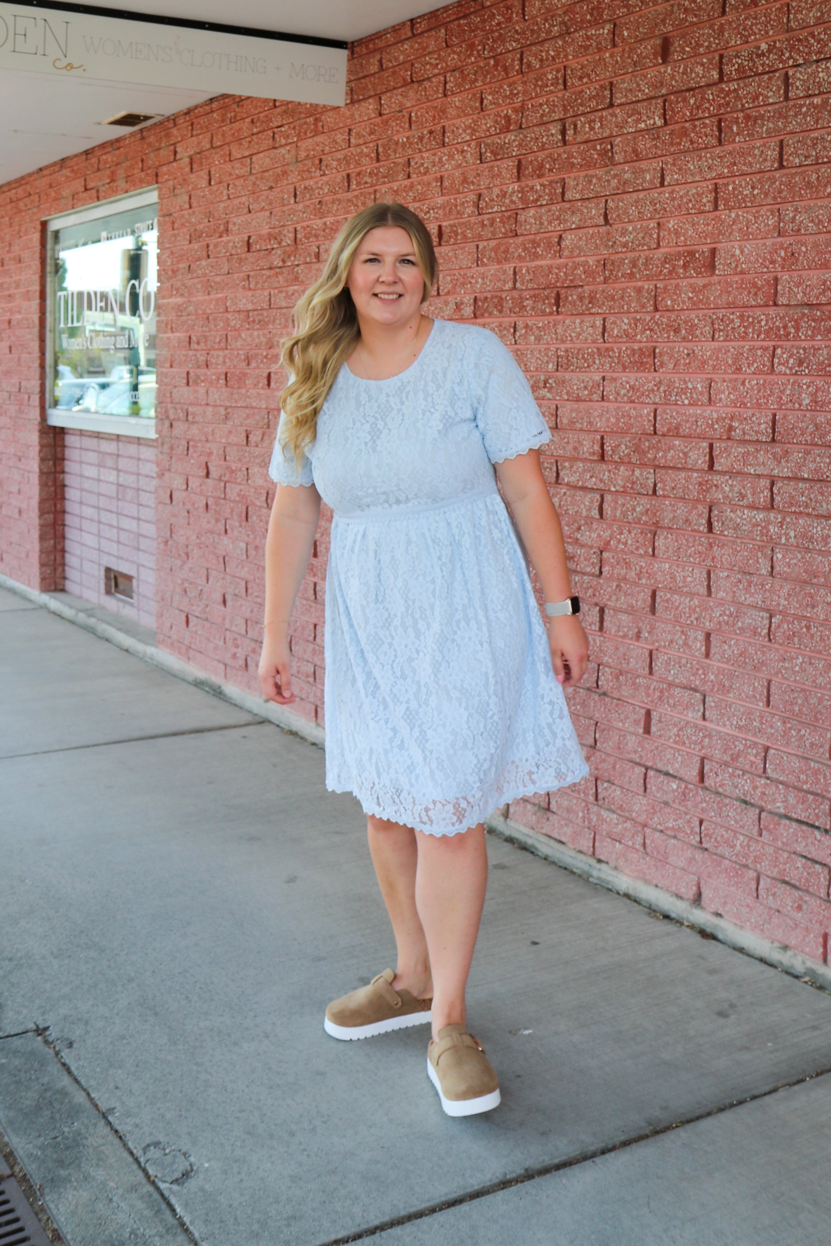 Laced in Grace Dress Knee Length Dress Tea n Rose- Tilden Co.