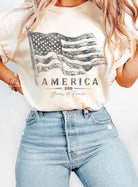 AMERICA 250 YEARS OF FREEDOM FLAG GRAPHIC TSHIRTS NATURAL NATURAL Rustee Clothing- Tilden Co.