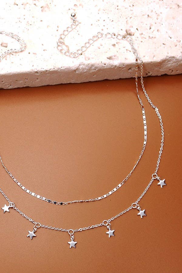 DELICATE DOUBLE LAYER STAR DROP NECKLACE | 47N19411 necklace JOSSLYN by wall to wall- Tilden Co.