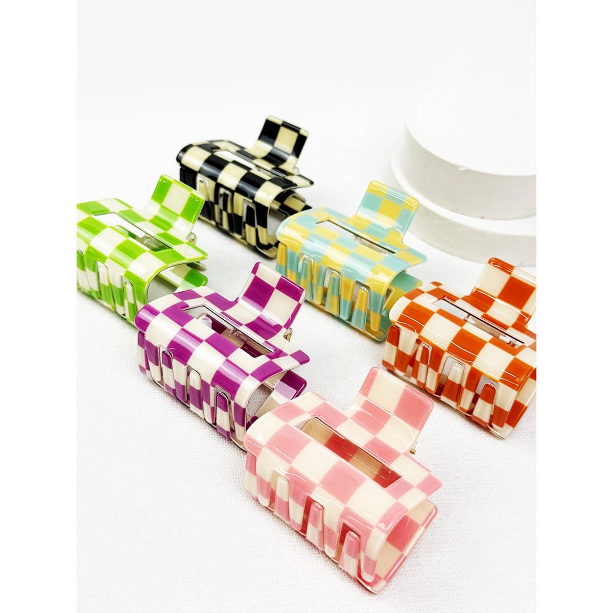 Colorful Checkered Medium Size Hair Claw Love and Repeat- Tilden Co.
