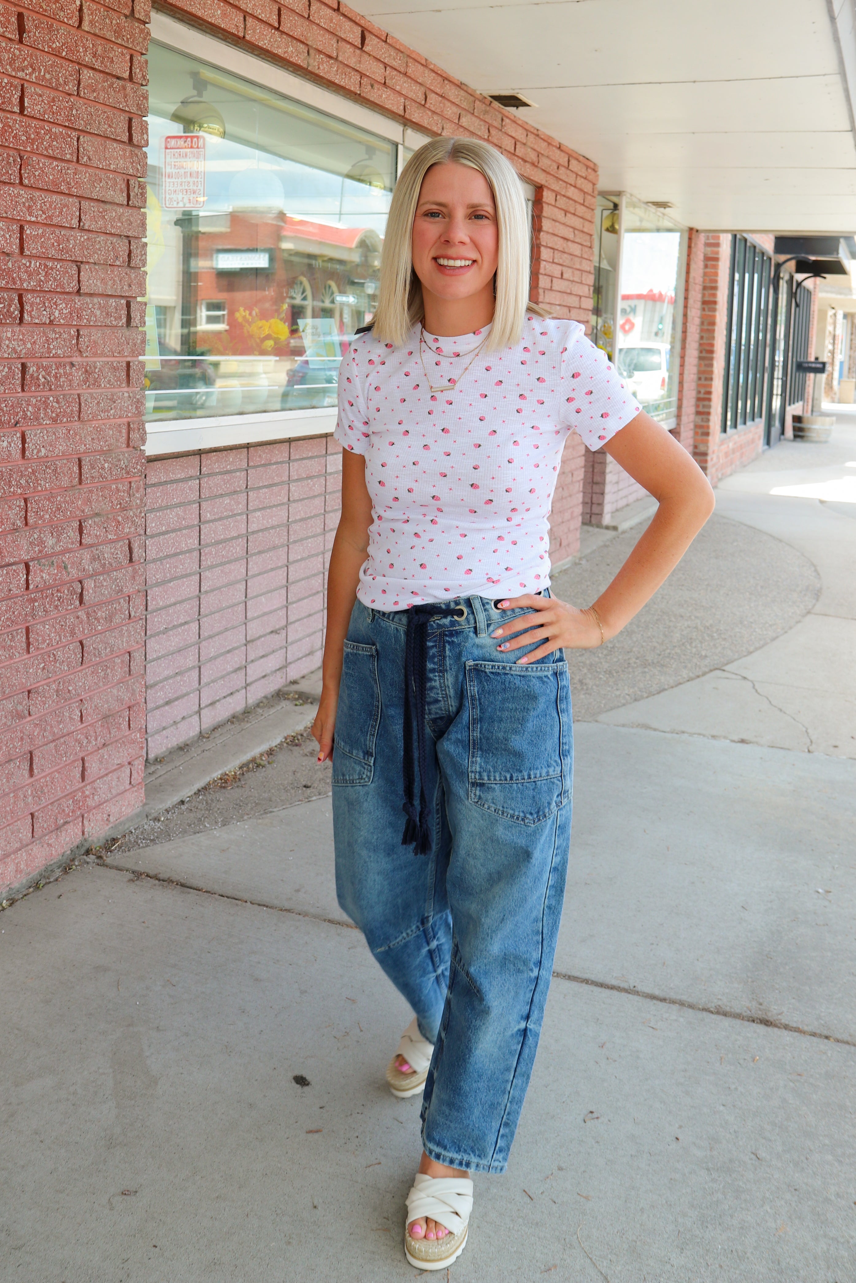 Pointelle Printed Top in Berry Bonbon T-Shirt Mikarose- Tilden Co.