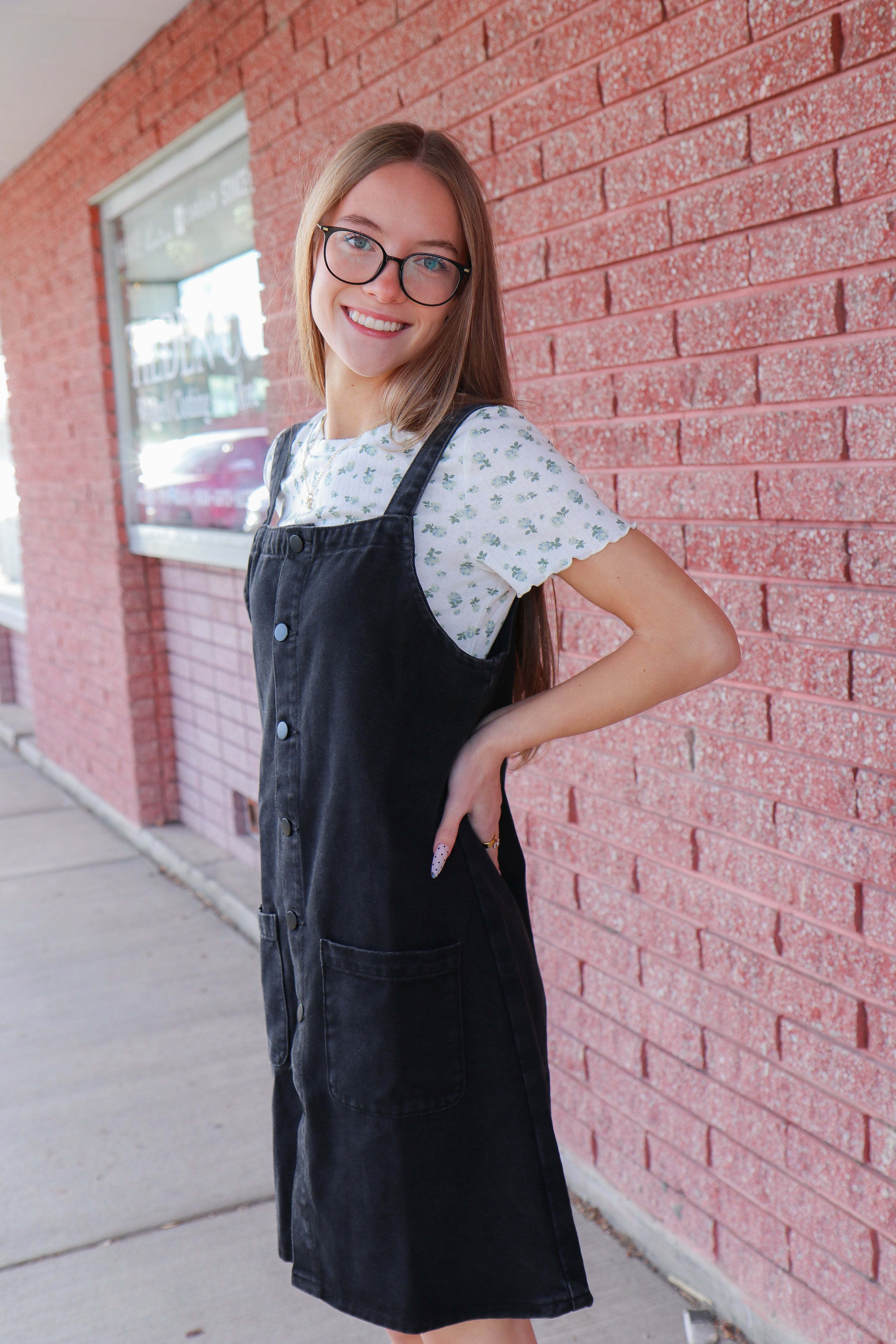 Montana Overall Dress in Black Wash Knee Length Dress Mikarose- Tilden Co.
