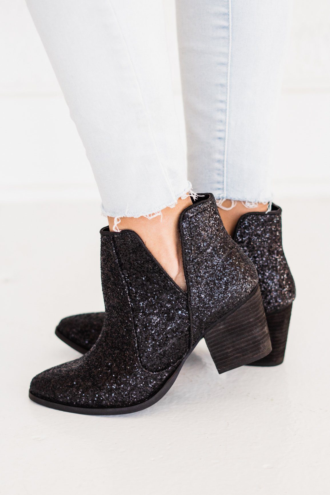 Fiera Glitter Booties in Black 110 Fashion Boots Naughty Monkey- Tilden Co.