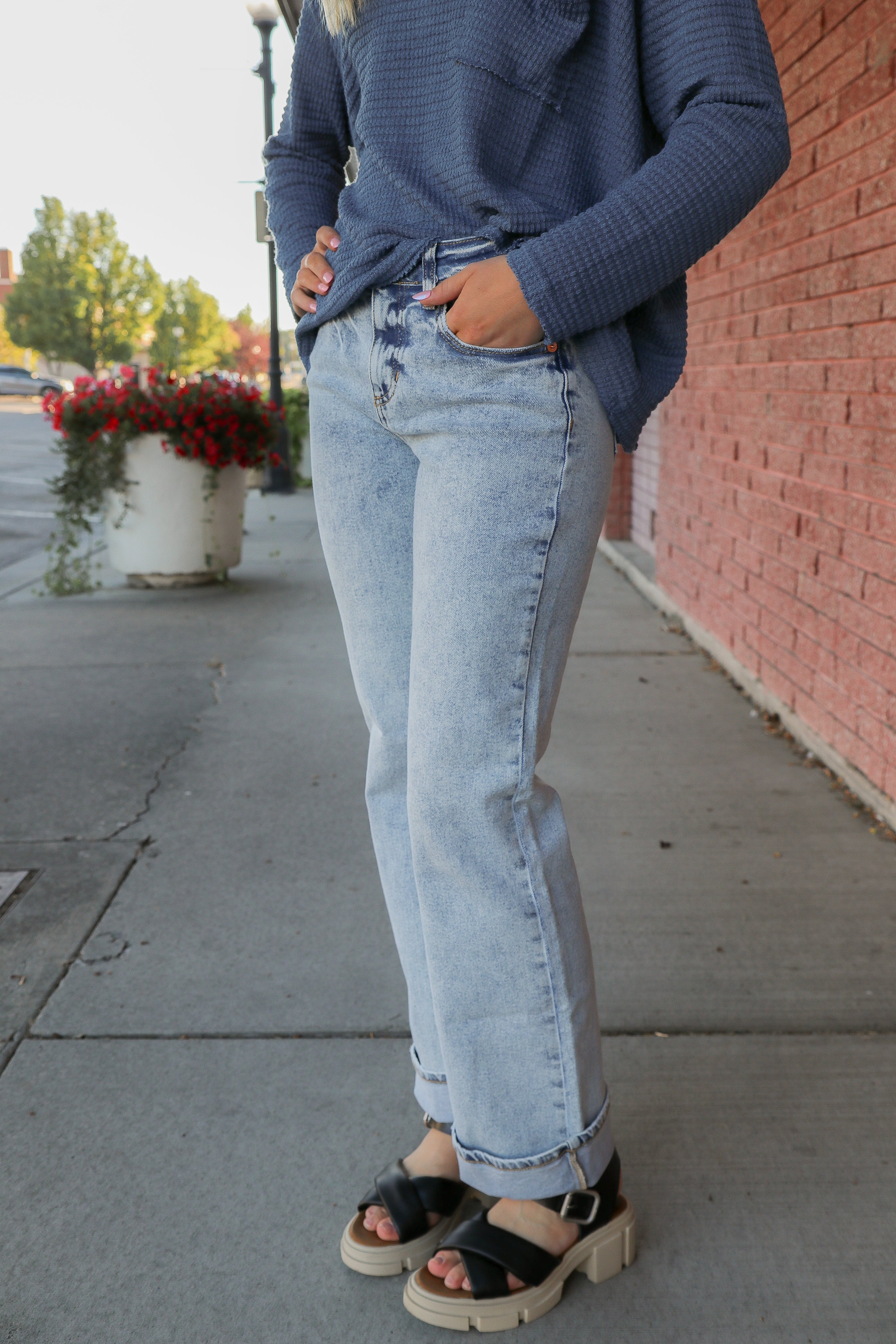 Mid Rise Comfort Stretch Boot Cut Light Acid Washed Jean    Bermuda Shorts Sneak Peek- Tilden Co.