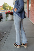 Mid Rise Comfort Stretch Boot Cut Light Acid Washed Jean    Bermuda Shorts Sneak Peek- Tilden Co.