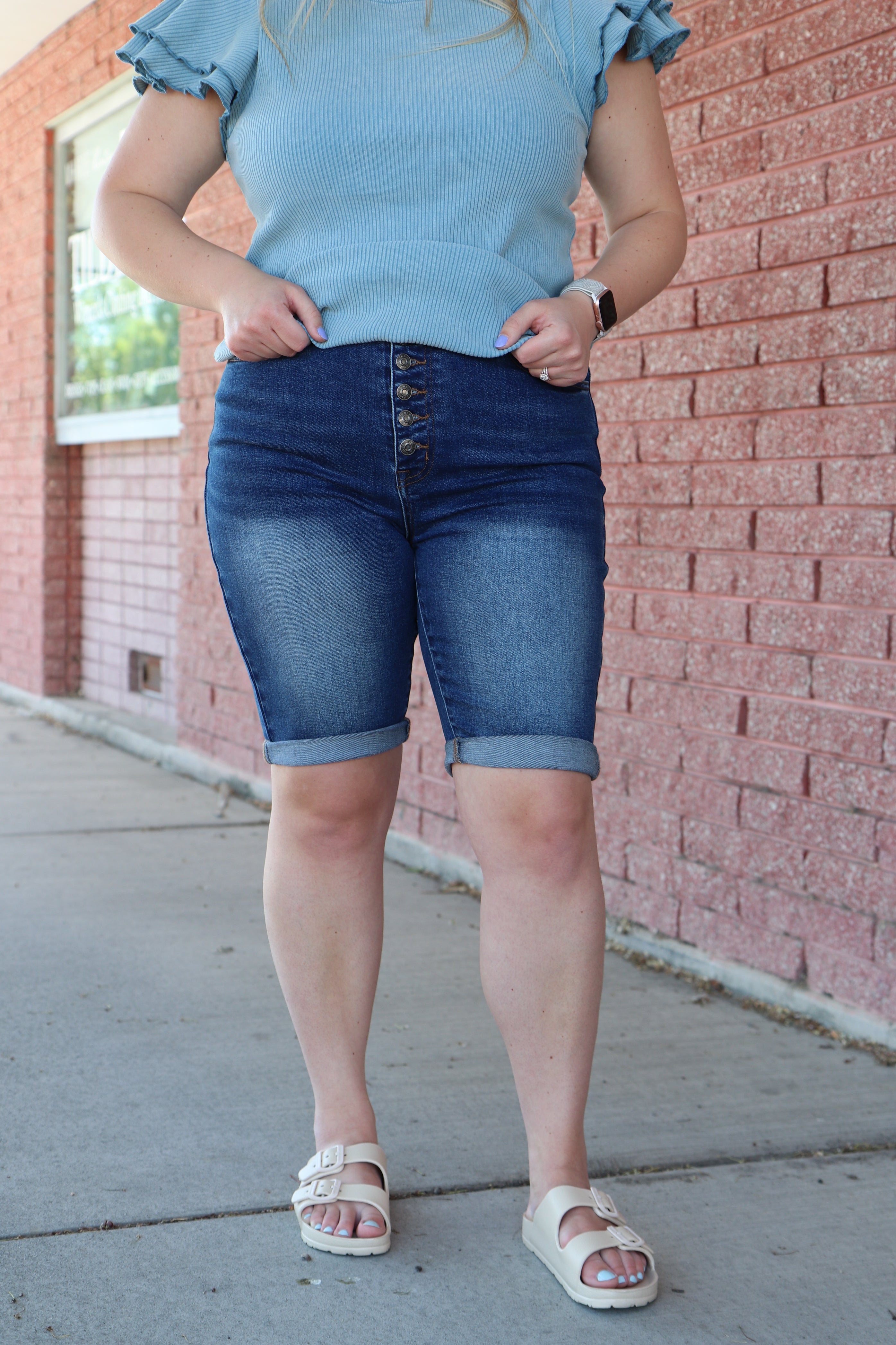 Signature Stretch Bermuda Shorts jeans Tea n Rose- Tilden Co.
