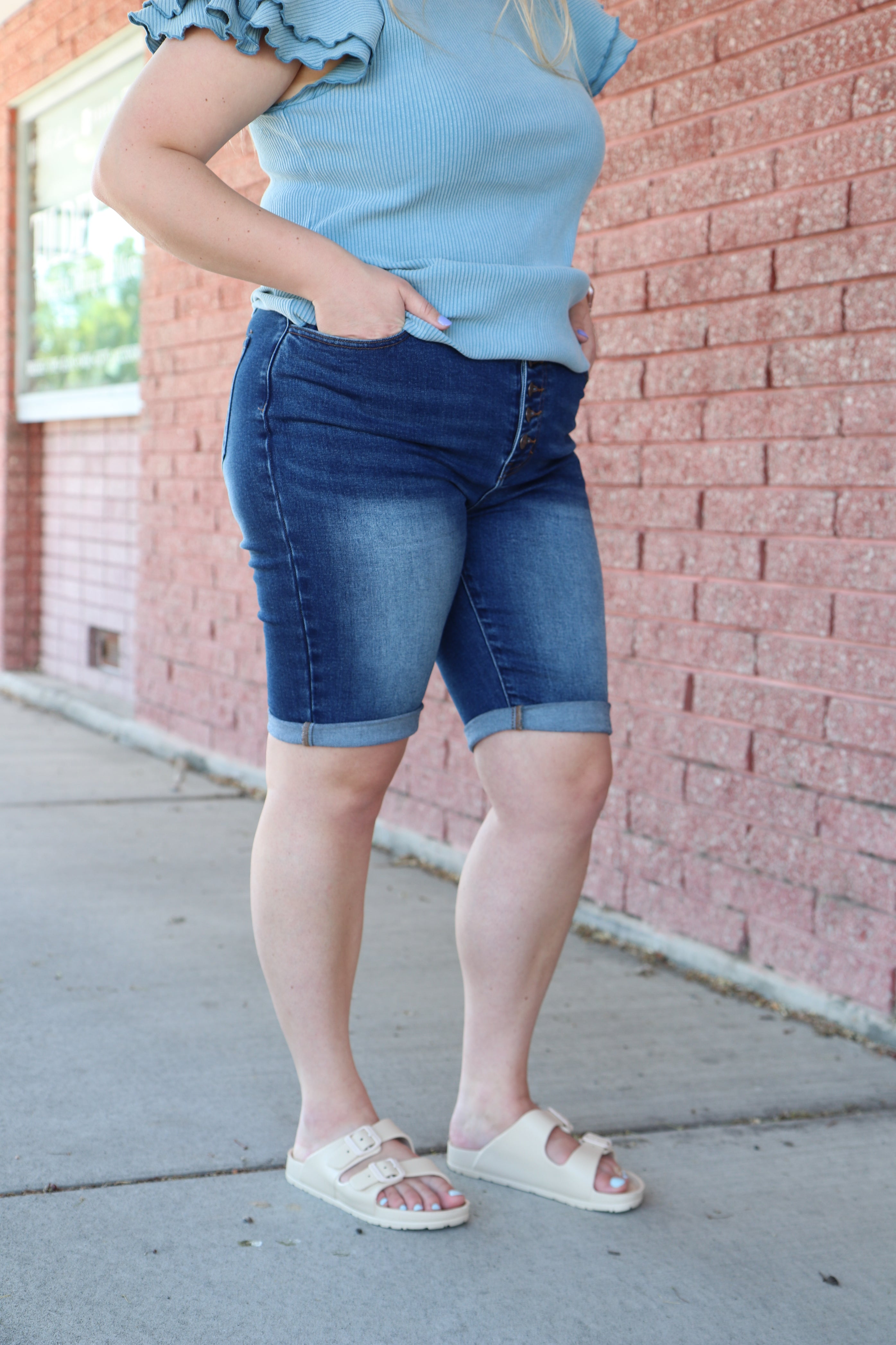 Signature Stretch Bermuda Shorts jeans Tea n Rose- Tilden Co.
