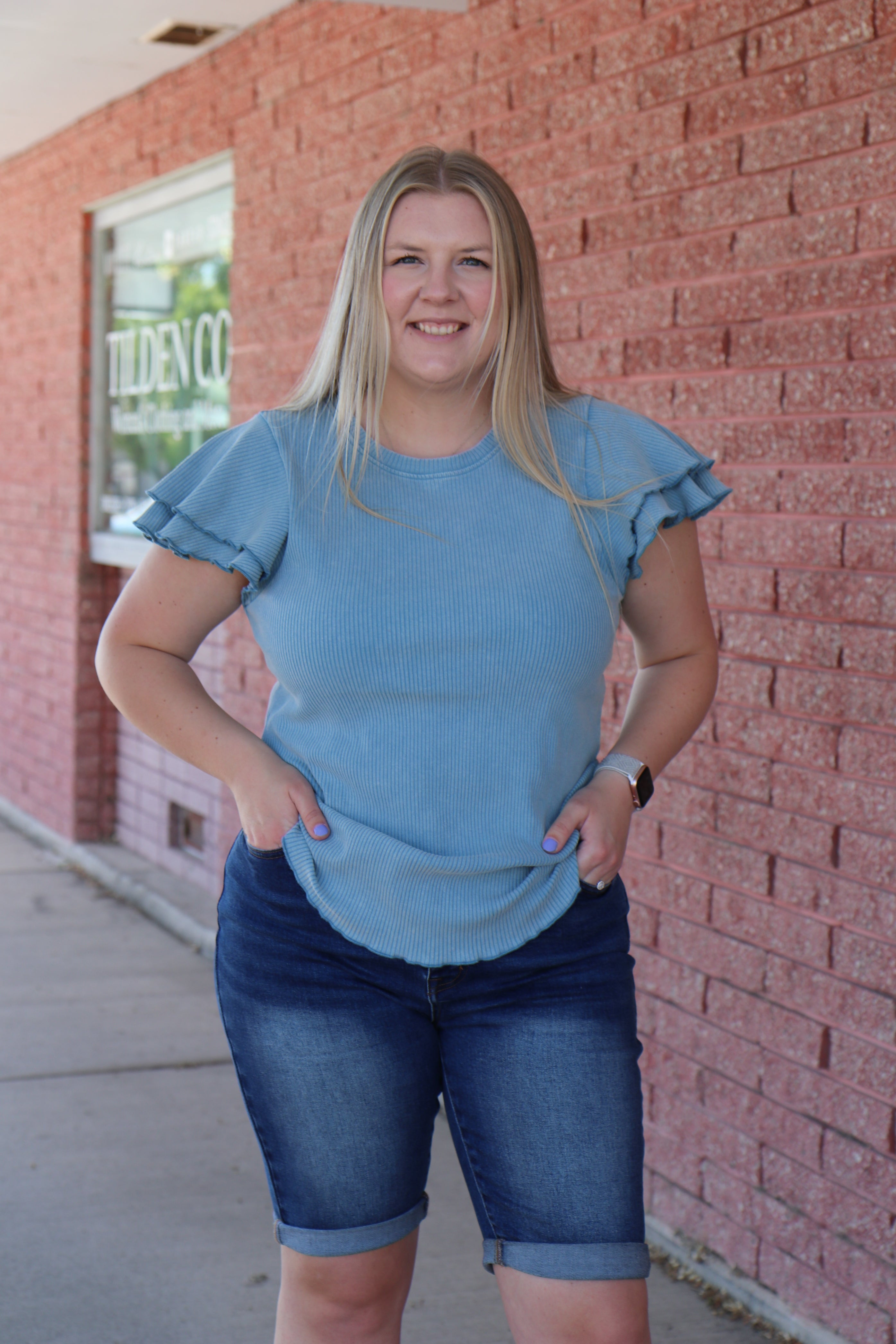 Vintage Ruffle Sleeve Knit Top Blouse bibi- Tilden Co.