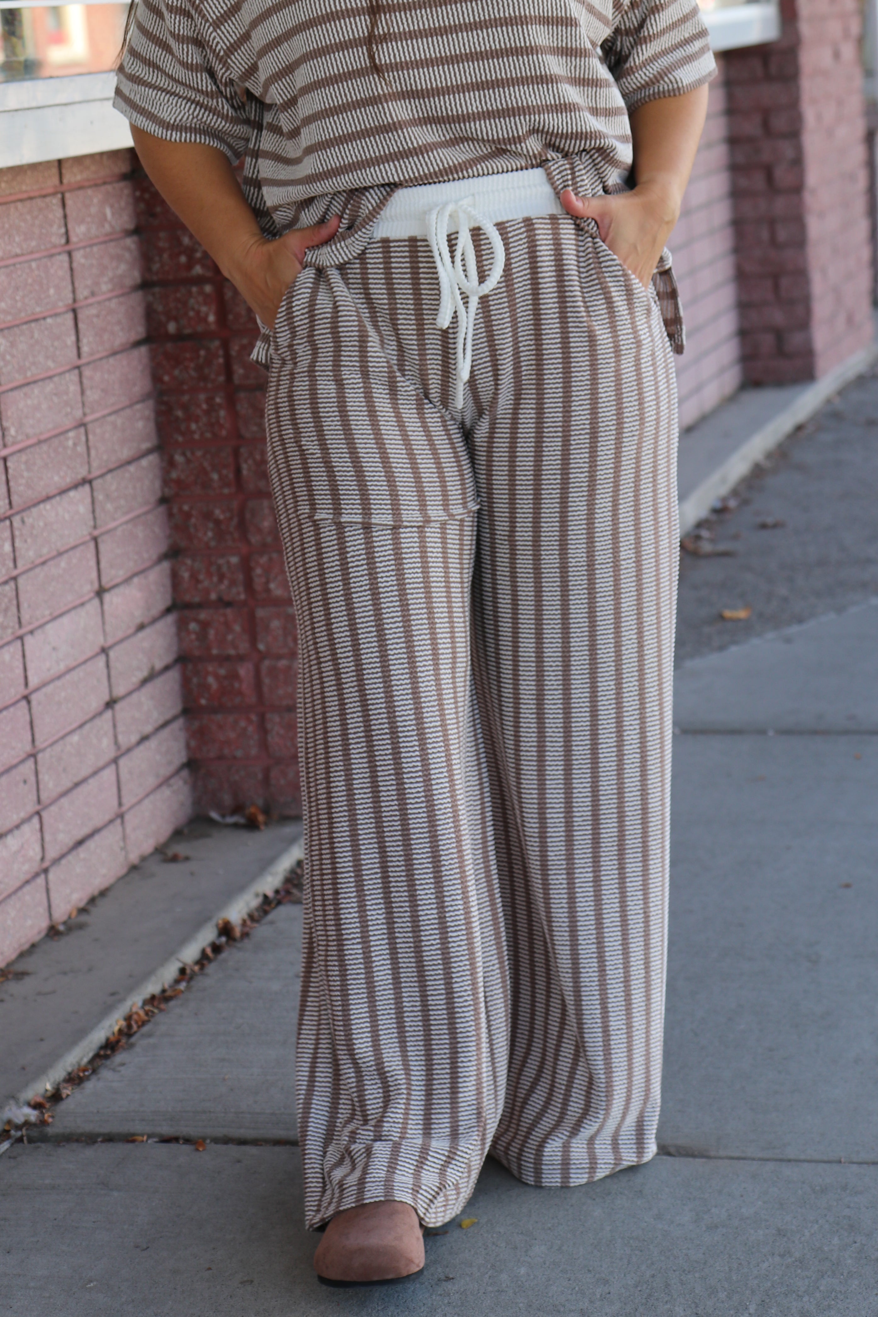 Everyday Stripe Ribbed Pants Mocha / Small Mocha Small Casual Pants Zenana- Tilden Co.