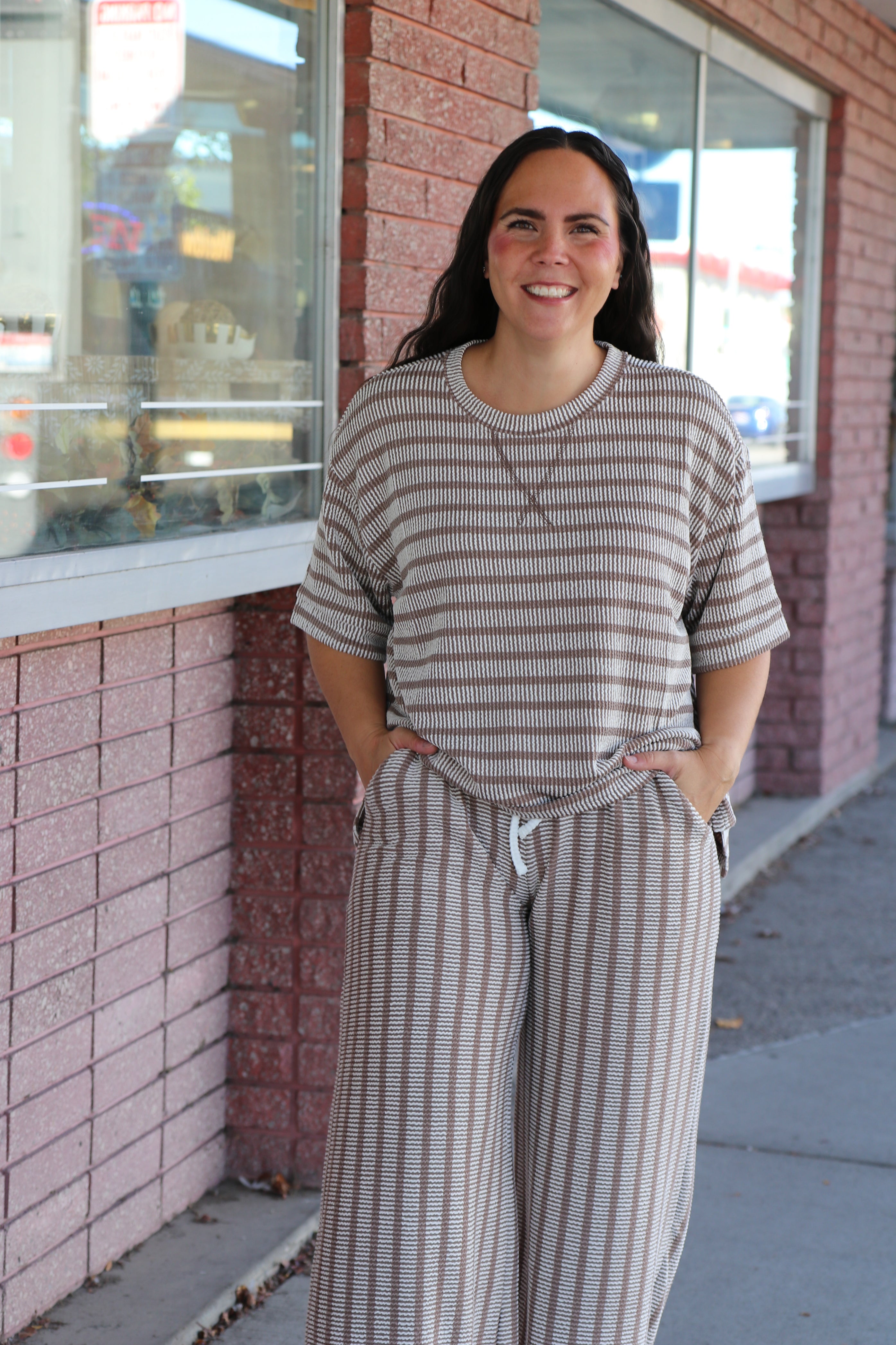 Everyday Striped Ribbed Top Mocha / Small Mocha Small Short Sleeve Top Zenana- Tilden Co.