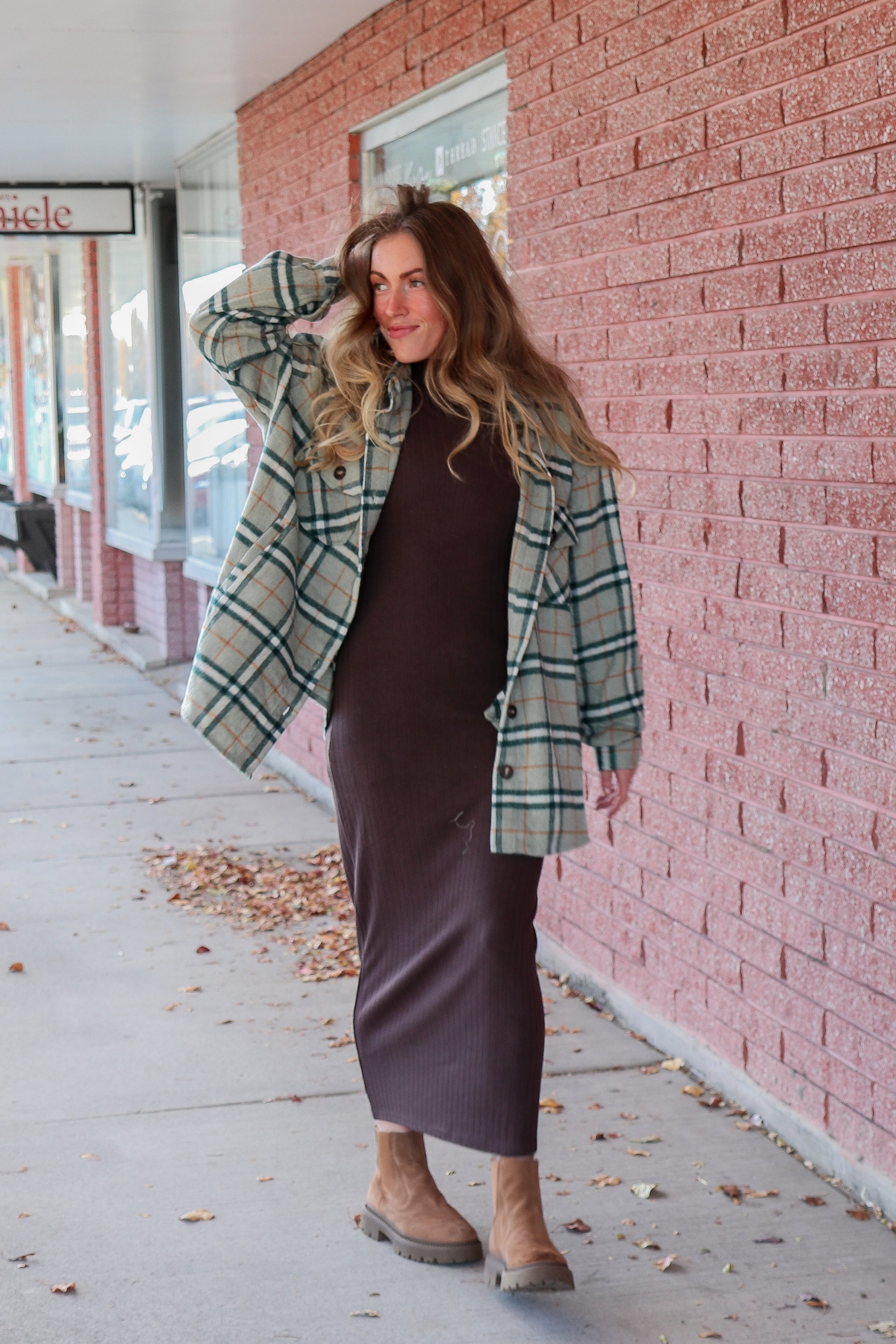 plus size brown plaid dress Plus Size