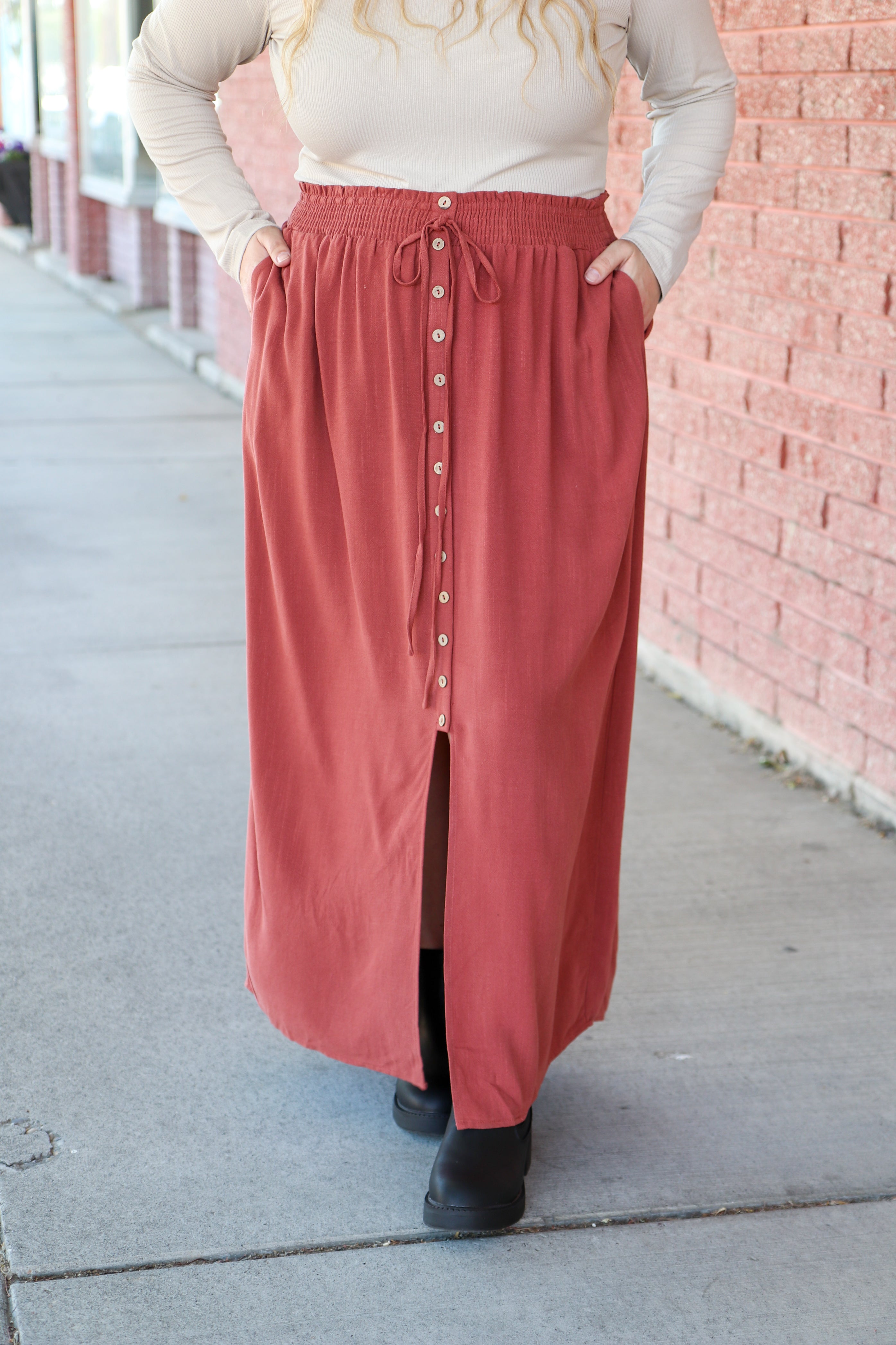 Button Front Slit Maxi in Autumn Glaze Shirts & Tops Mikarose- Tilden Co.