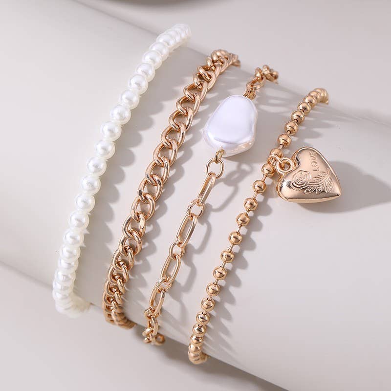 Heart Pearl Link Bracelet Stack JOSSLYN by wall to wall- Tilden Co.