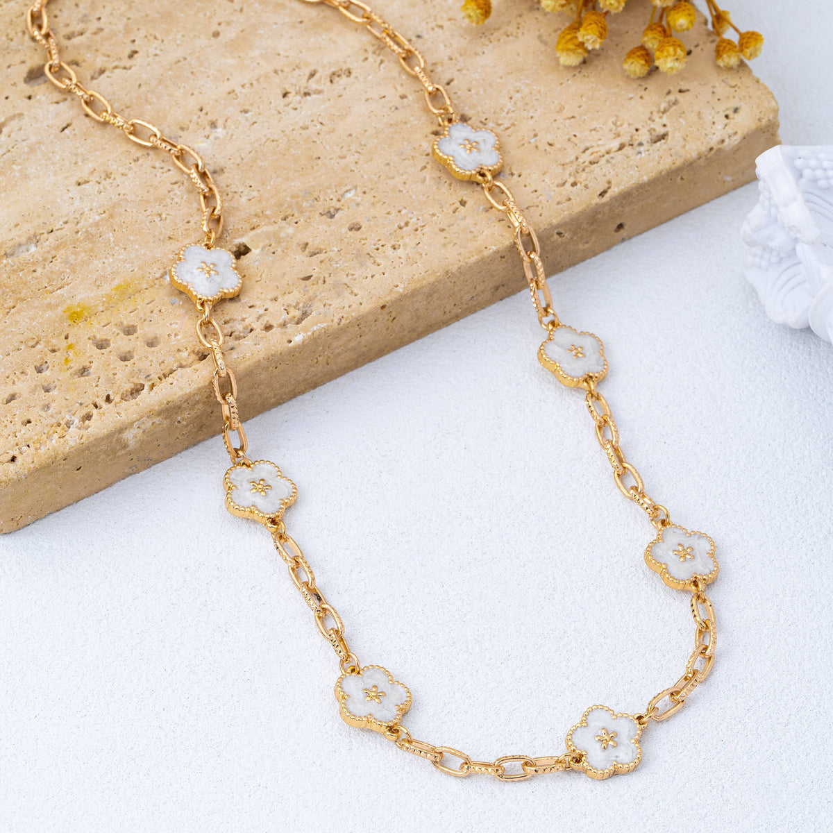 Vintage-Inspired White Enamel Floral Necklace | 80N93188 necklace JOSSLYN by wall to wall- Tilden Co.