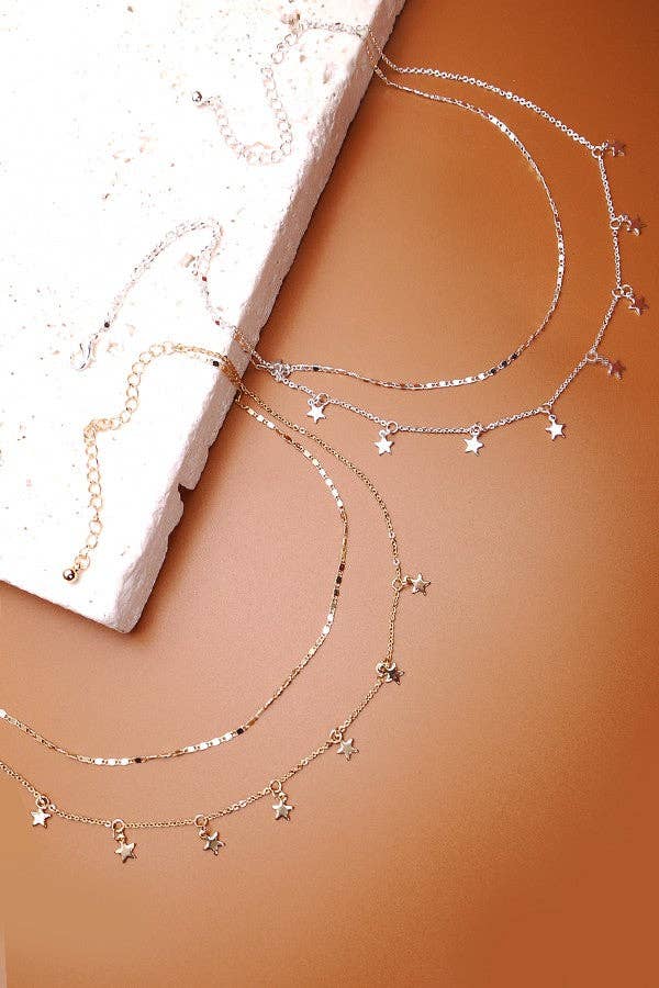 DELICATE DOUBLE LAYER STAR DROP NECKLACE | 47N19411 GOLD GOLD necklace JOSSLYN by wall to wall- Tilden Co.