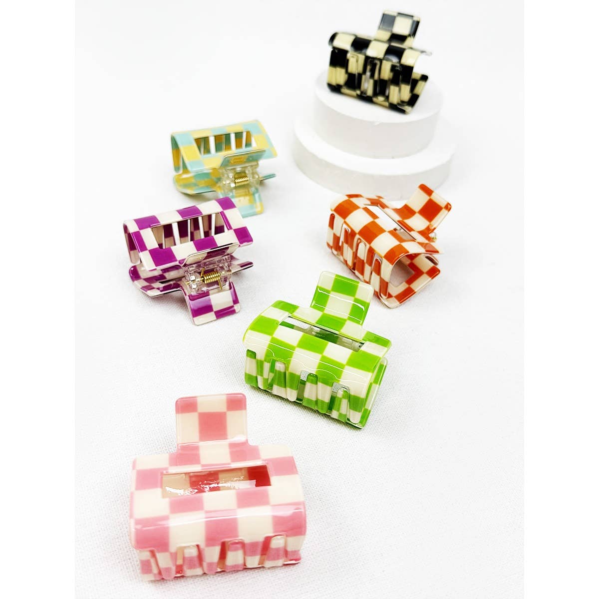 Colorful Checkered Medium Size Hair Claw Love and Repeat- Tilden Co.