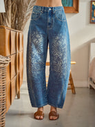 Medium Wash Ebroidered Barrel Jeans Jeans Aaron & Amber- Tilden Co.
