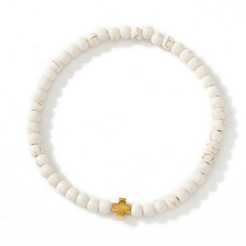 BOHO CROSS NATURAL STONE PERSONALIZED BRACELET | 40B5184 JOSSLYN by wall to wall- Tilden Co.