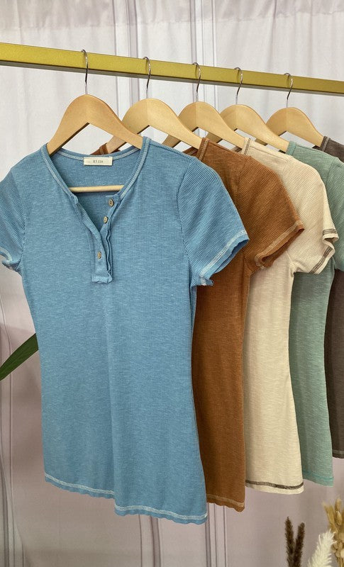 Everyday Henley Short Sleeve Top Nile Blue / Small Nile Blue Small Shirts & Tops Reborn J- Tilden Co.