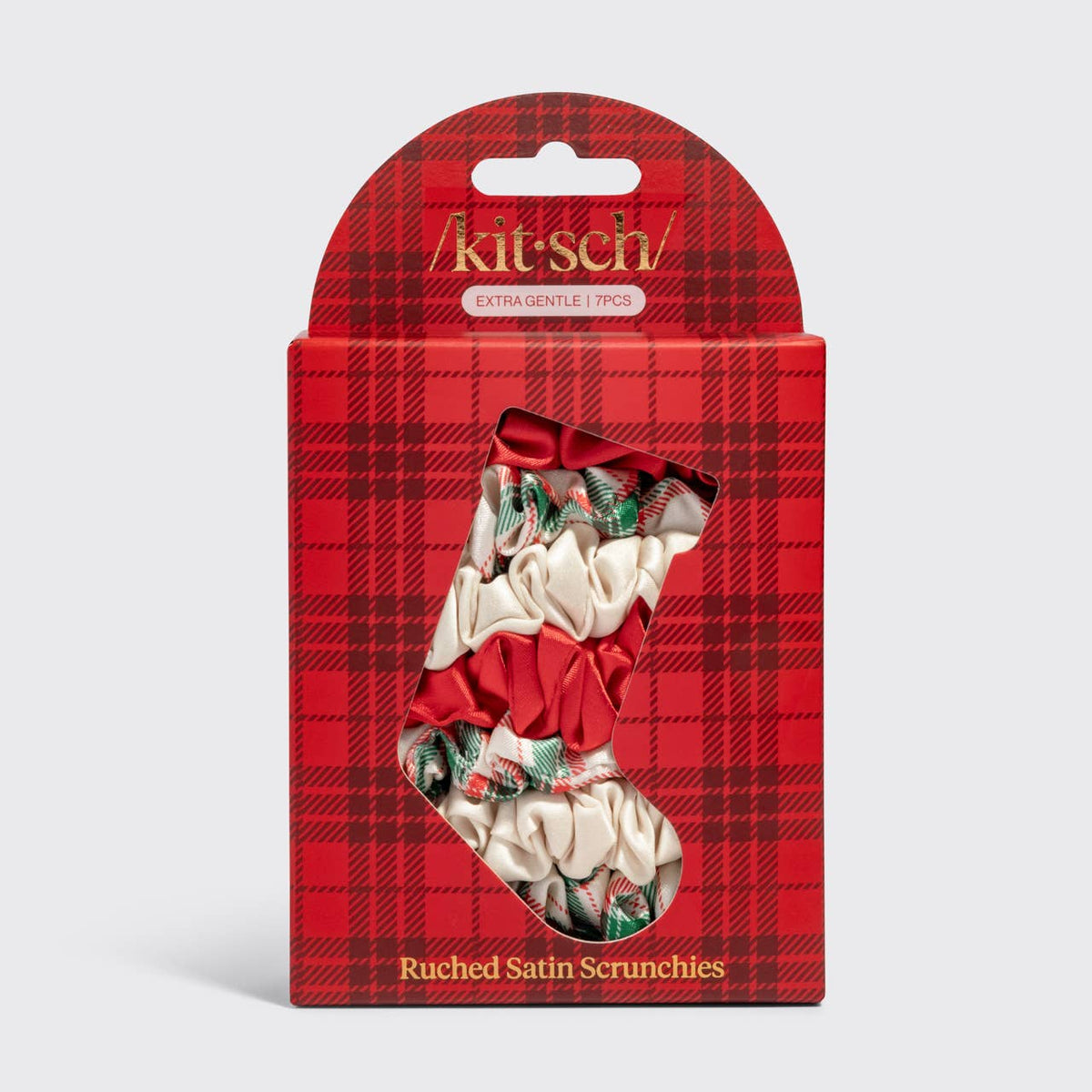 Holiday Ruched Satin Scrunchies 7pc Set Hair Accessory KITSCH- Tilden Co.