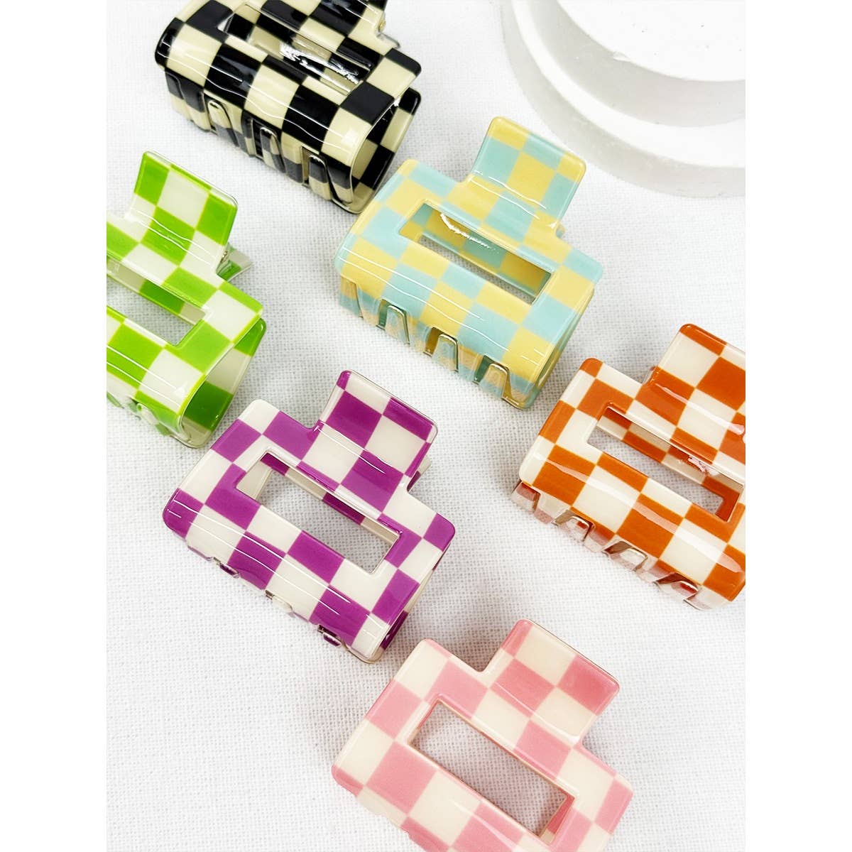 Colorful Checkered Medium Size Hair Claw Black and Cream Black and Cream Love and Repeat- Tilden Co.