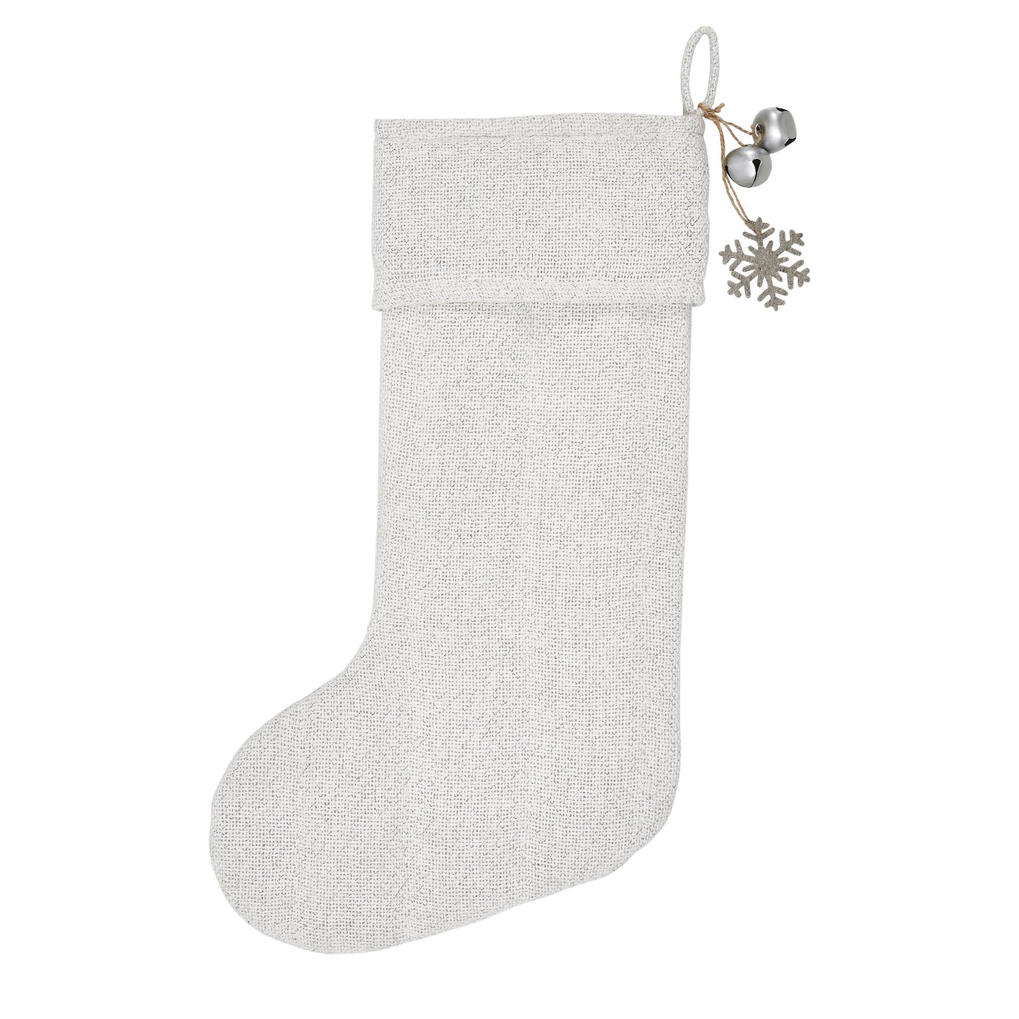 Yuletide Burlap Antique White Snowflake Stocking 12x20    Home & Decor VHC Brands- Tilden Co.